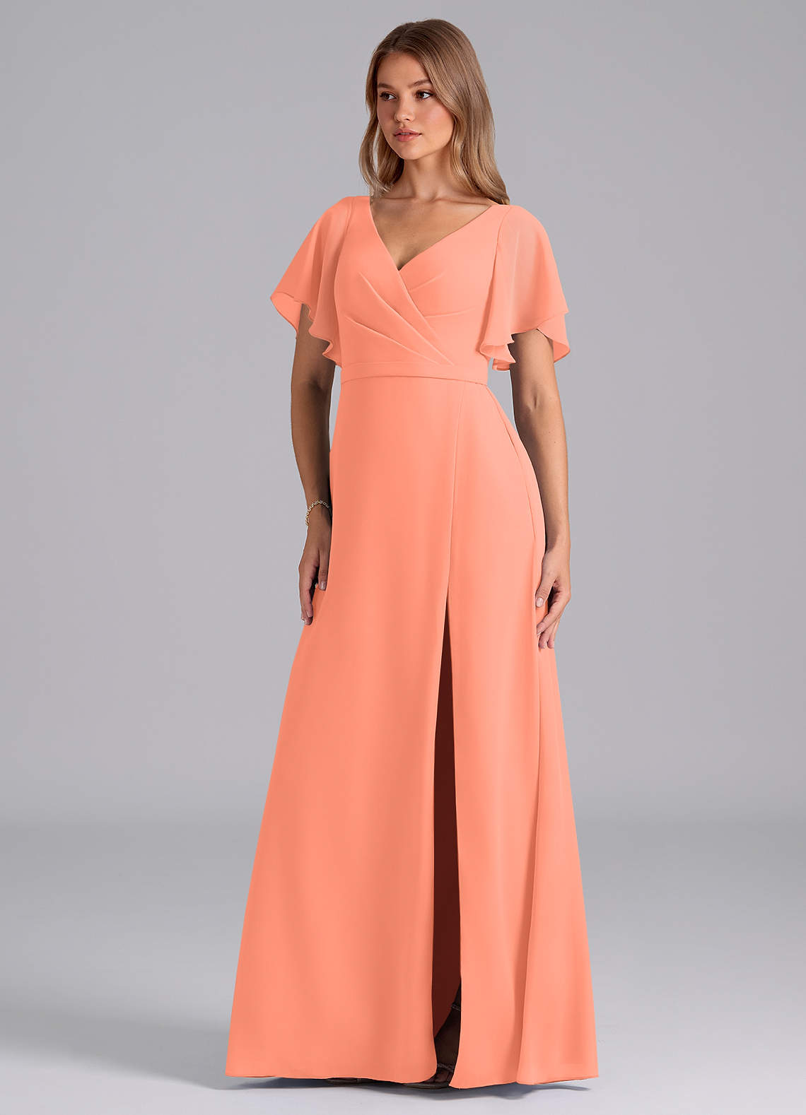 Azazie Ambrosia Bridesmaid Dresses Sunset A-Line Pleated Chiffon Dress image1