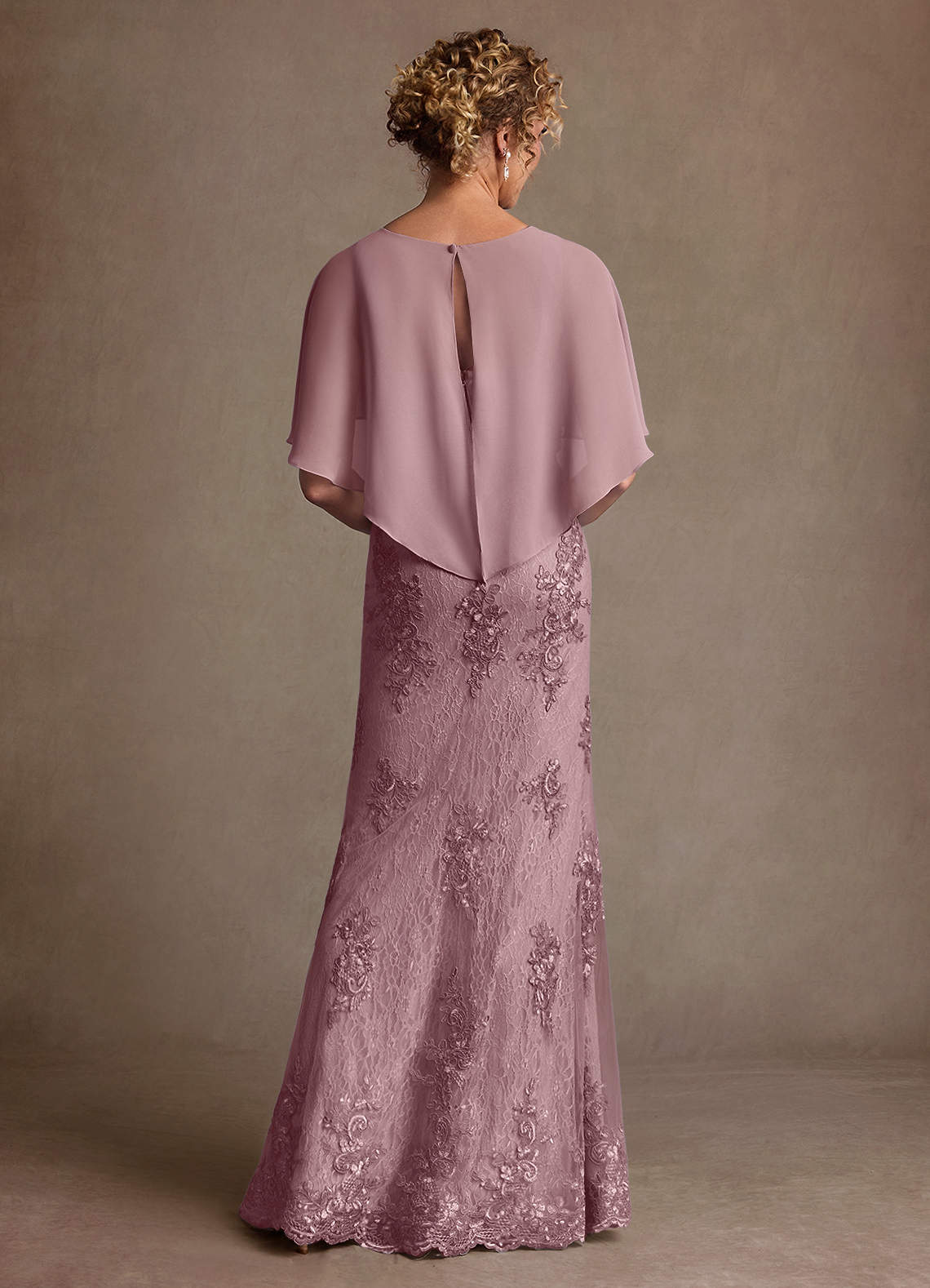 Azazie Amrita Vestidos para mãe da noiva Vestido Rosa Empoeirada de Chiffon de sereia com Renda image2