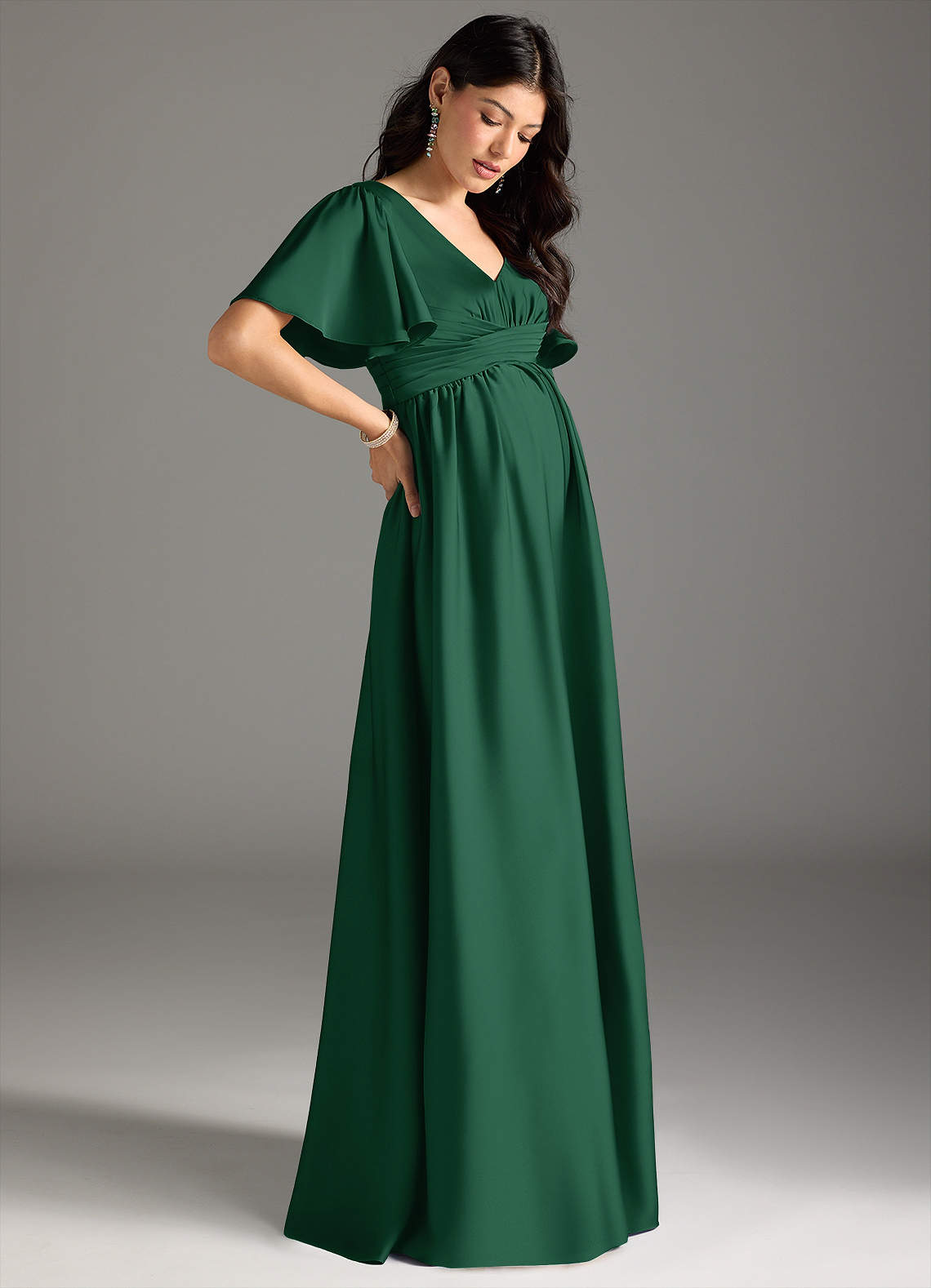 buy green dress online Simple Dark Green Satin A-line Sweep Train Prom Dress PL411 main image 1