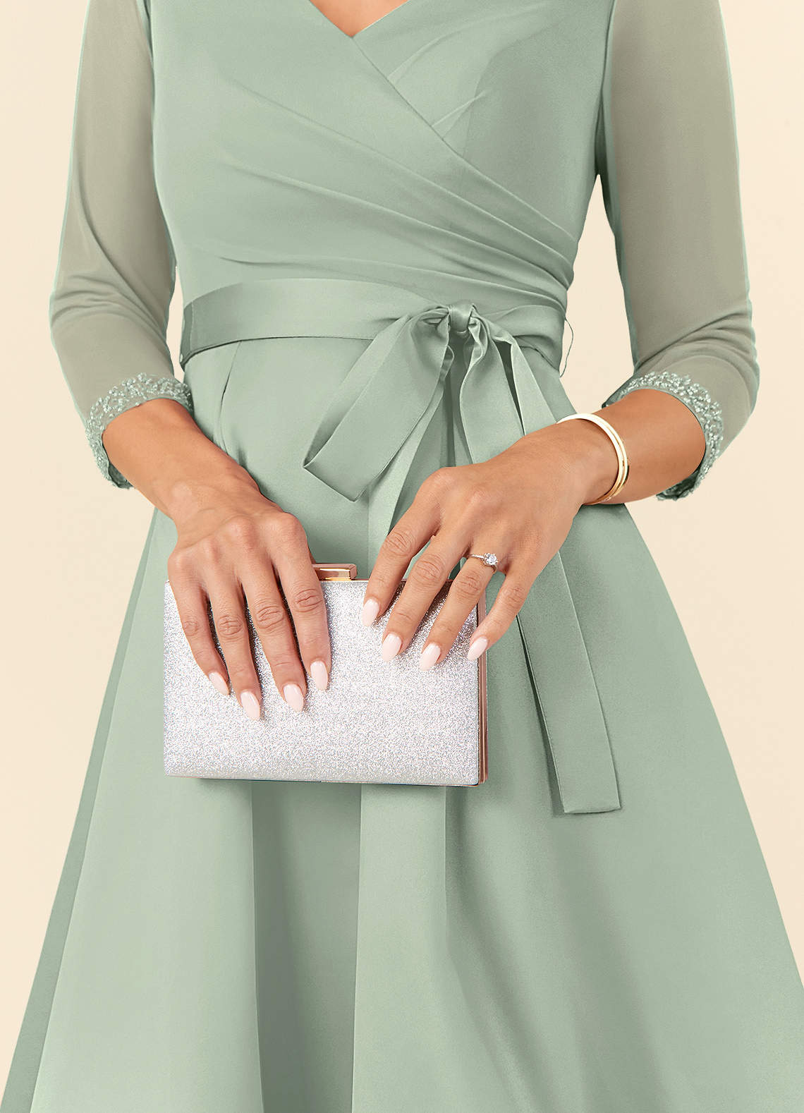 Azazie Maritza Abiti per la Madre della Sposa Abito A-Line in Raso Opaco Plissettato Verde Salvia image5