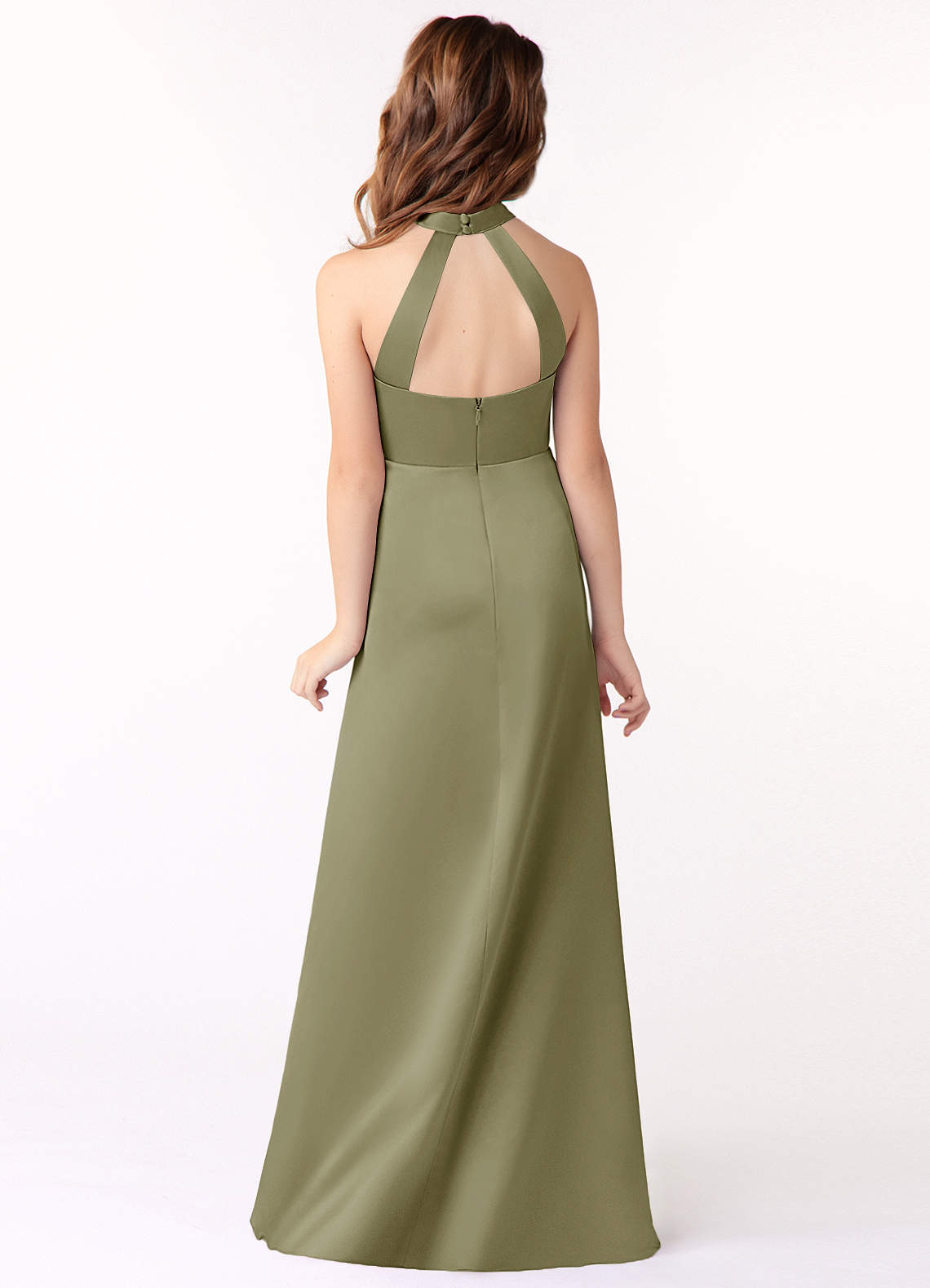 Azazie Laurel Junior Pistachio A-Line Stretch Satin Dress image2