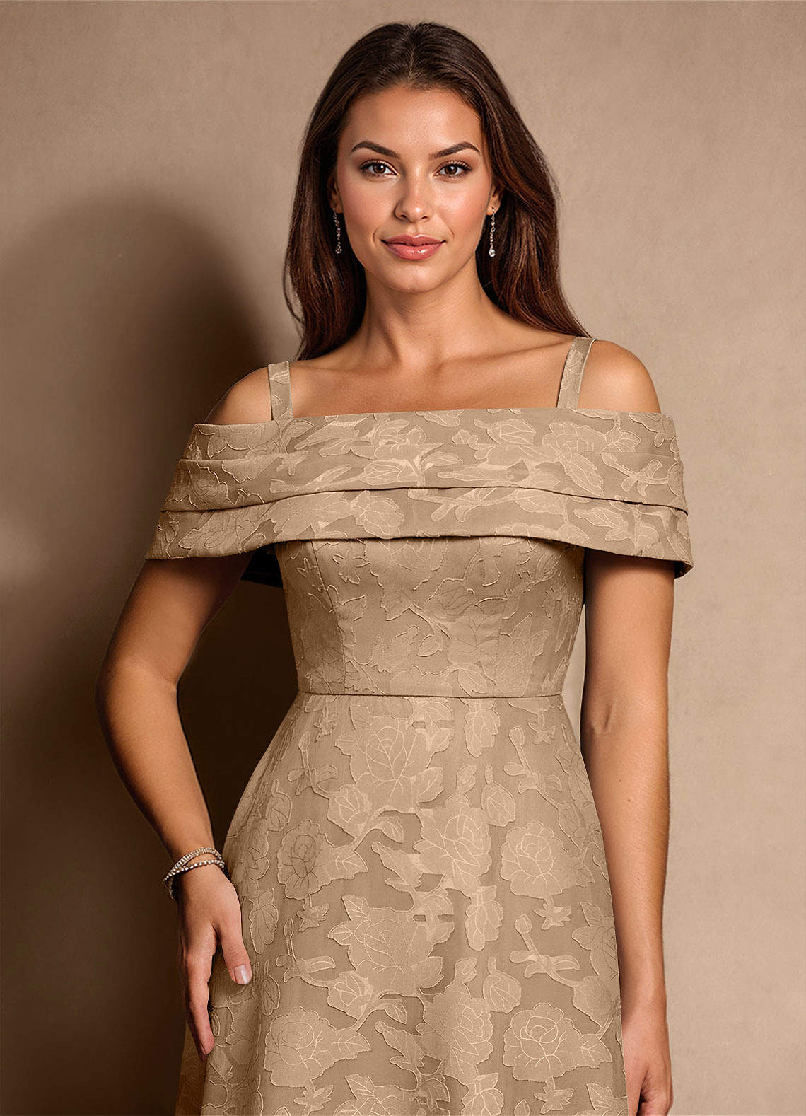 Azazie New Britain Mother of the Bride Dresses Champagne A-Line Pleated Floral Burnout Dress image5