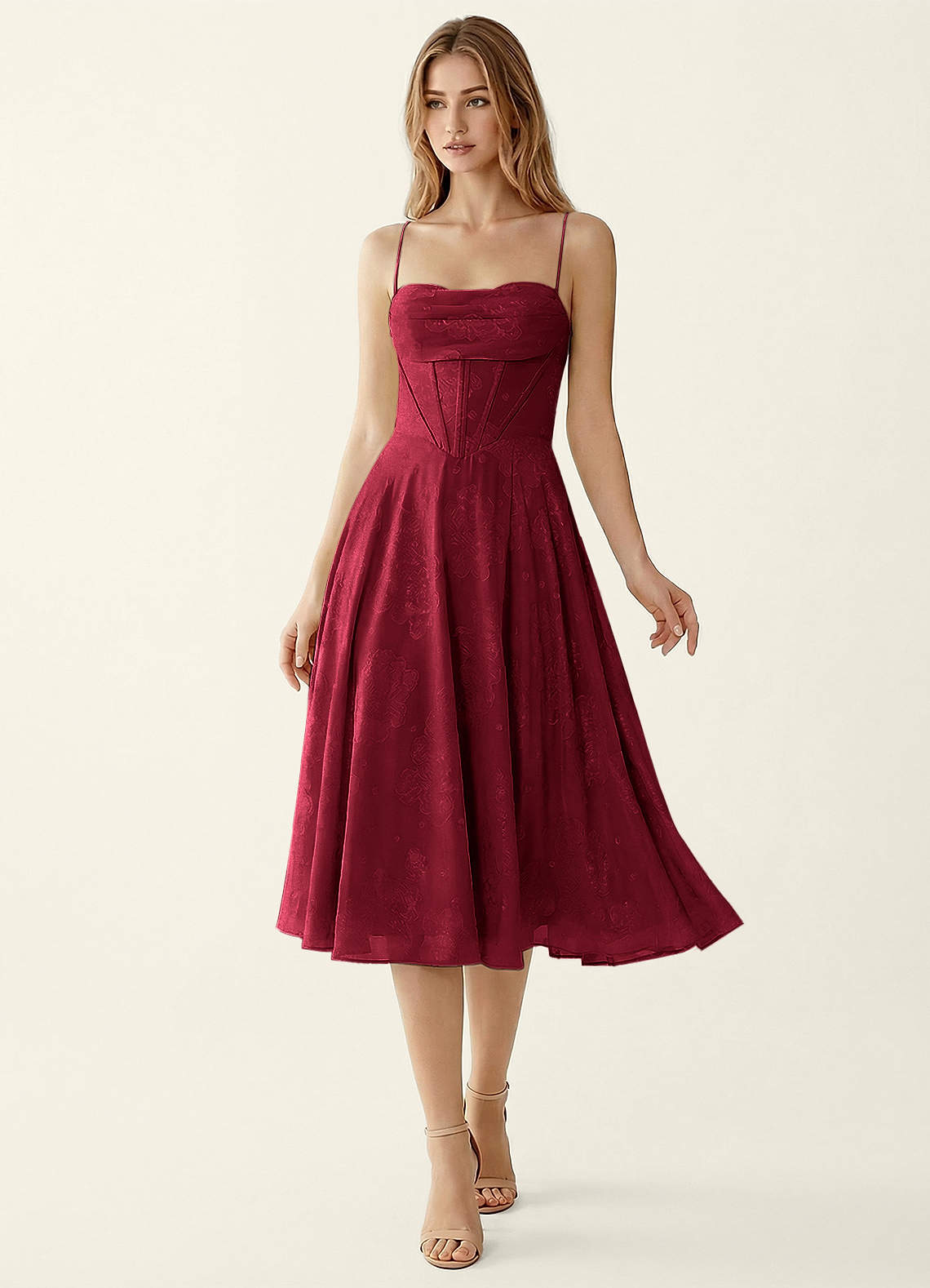 burgundy graduation dress Chic / Beautiful Burgundy Homecoming Suede Graduation Dresses A-Line / Princess 2021 Spaghetti Straps Sleeveless Backless Pearl
