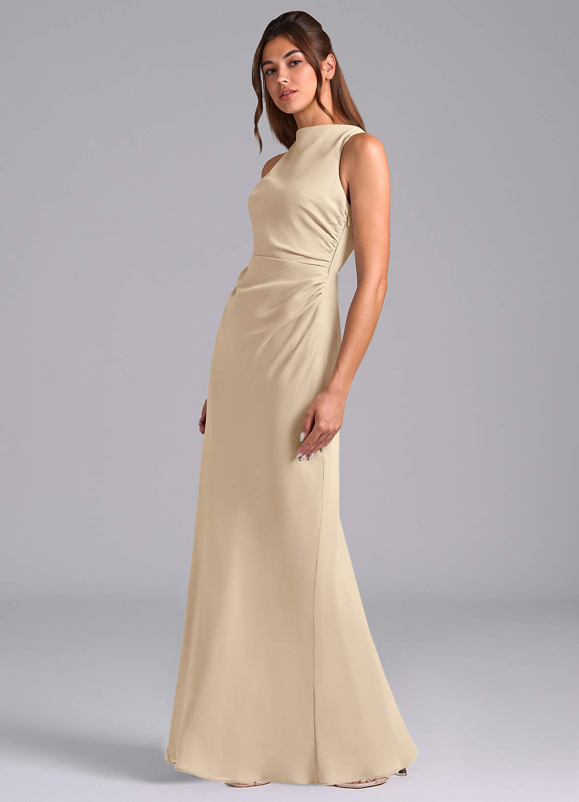 r and m richards evening dresses One-Shoulder Silk Chiffon Dress with Draped Cape and Gathered Waist – M.R  DESIGN