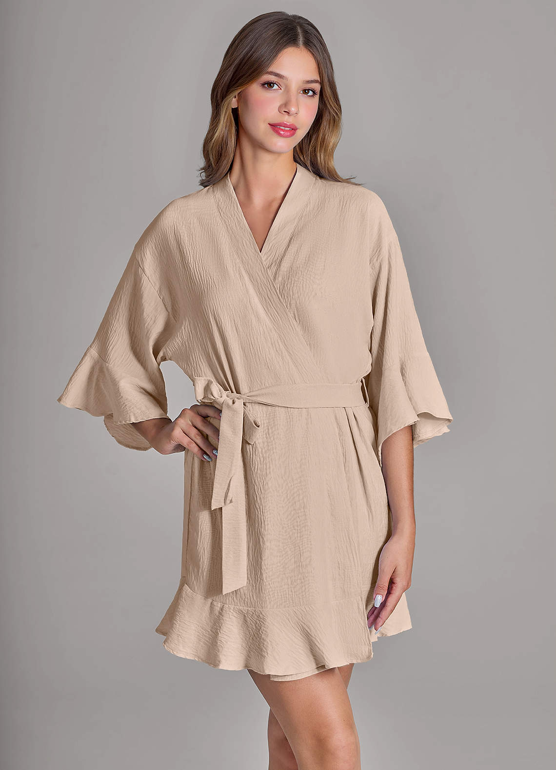 front Matching Color Ruffled Cloud-Soft Robe