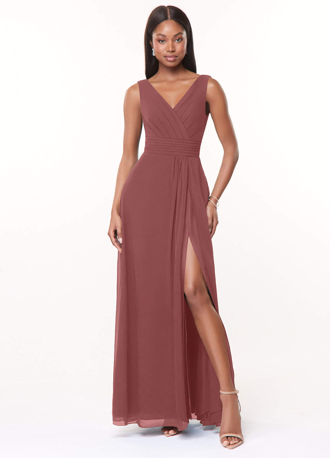 Azazie Karina Bridesmaid Dresses Amethyst A-Line Pleated Chiffon Dress image1