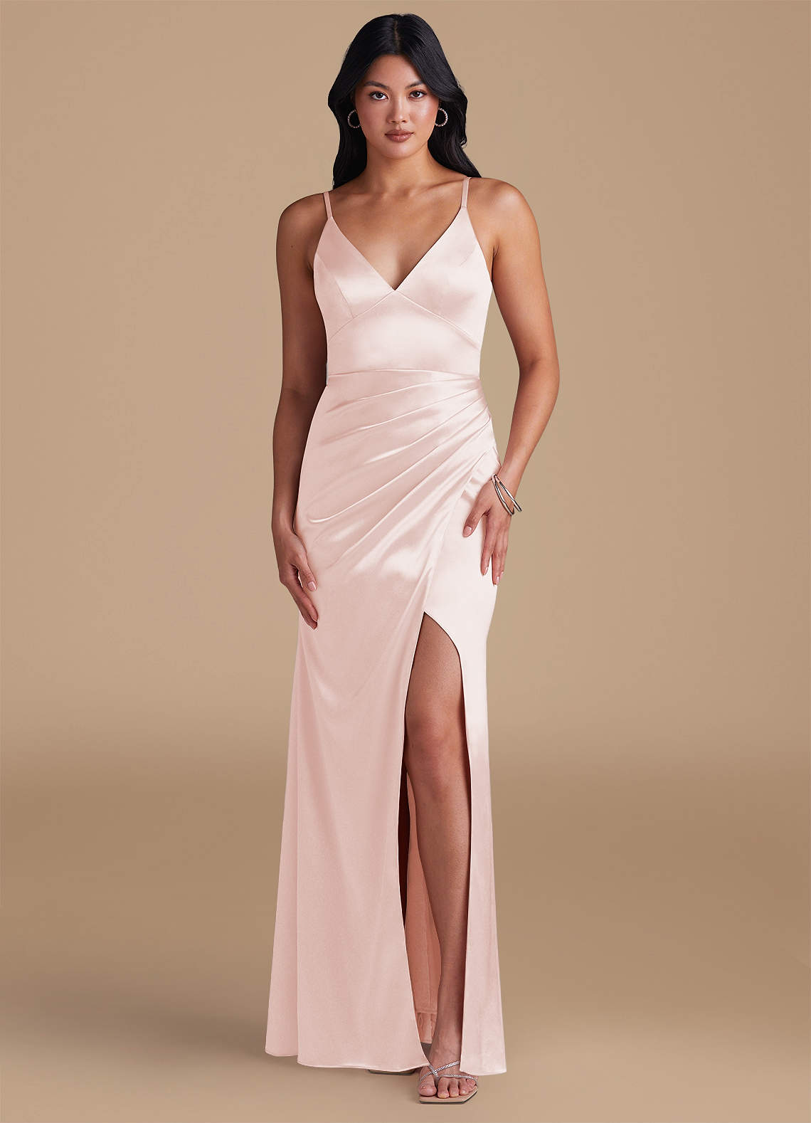 Azazie Shania Rose Gold Metallic Satin Bridesmaid Dresses | Azazie