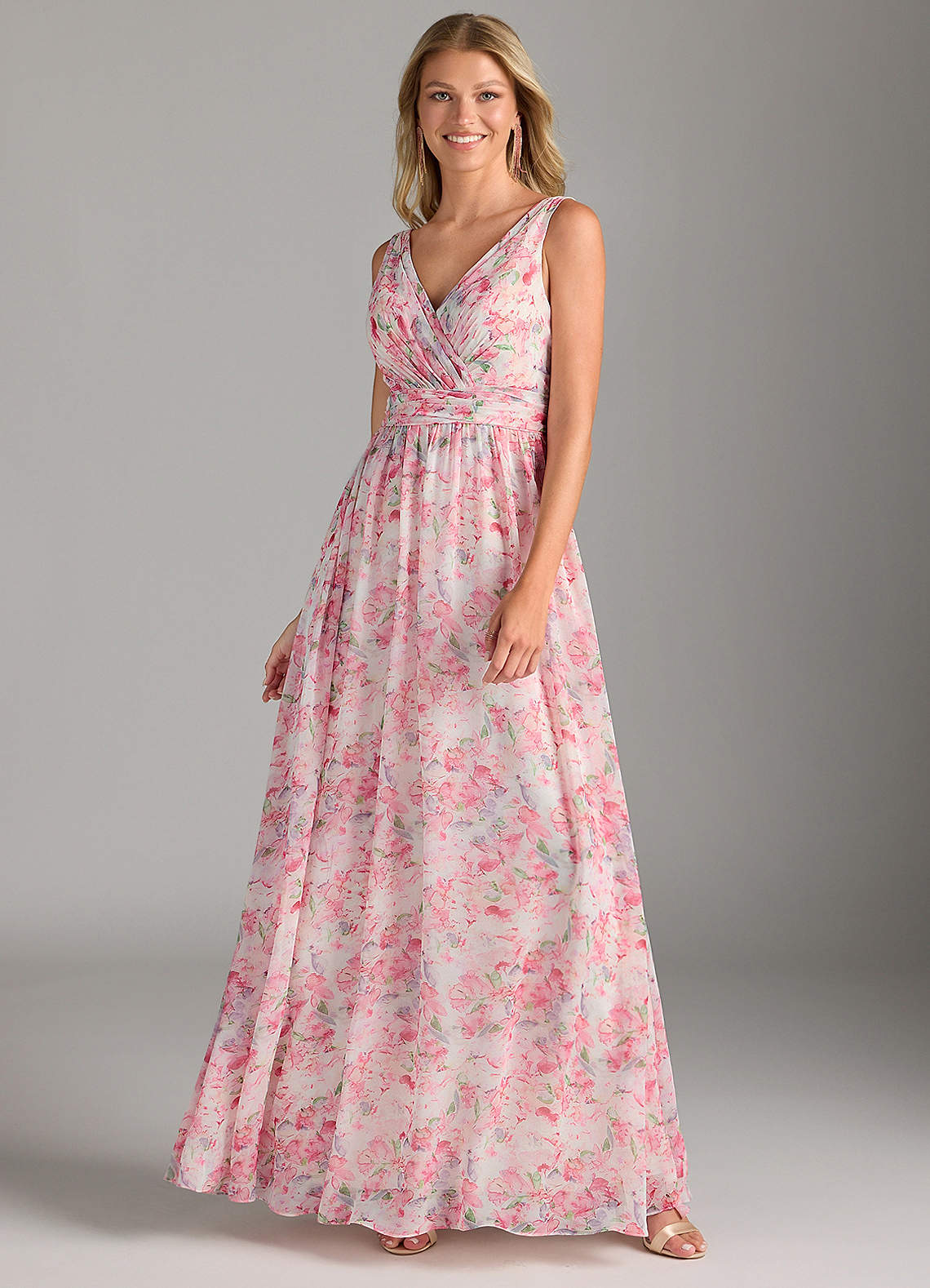 Azazie Kora Bridesmaid Dresses Abstract Watercolor Floral A-Line Pleated Chiffon Dress image1