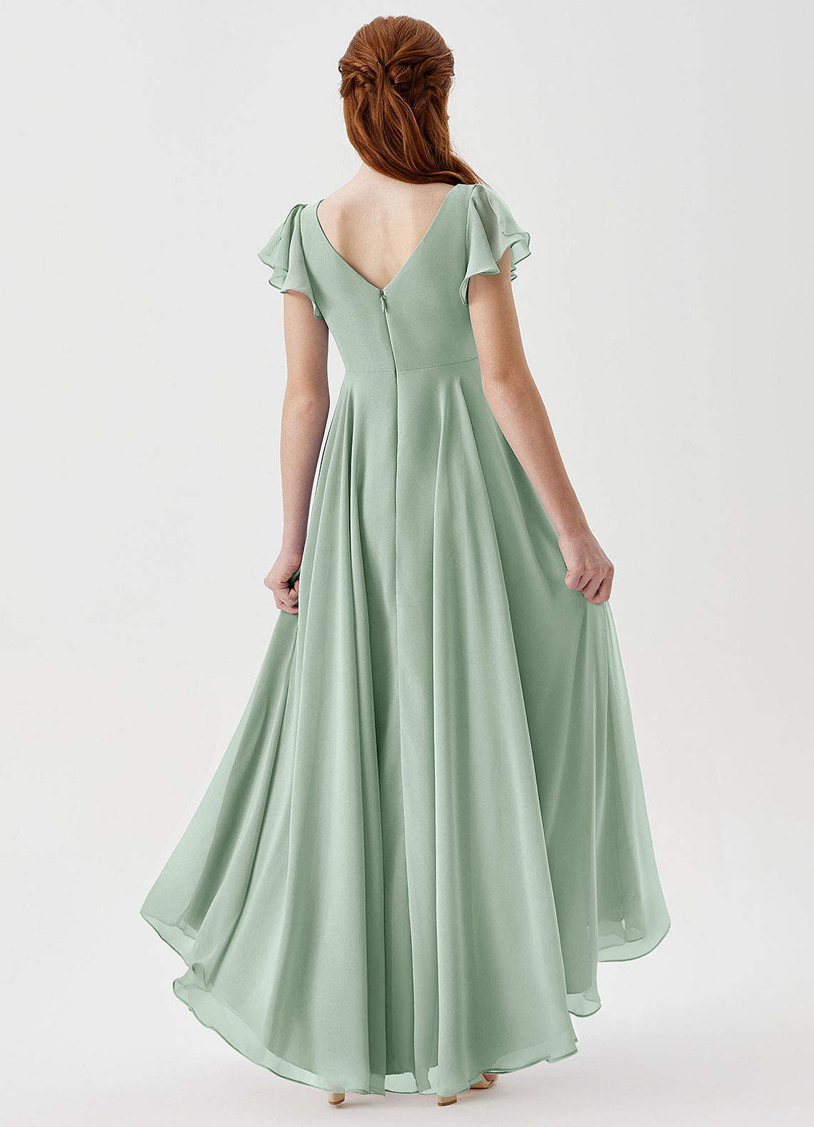 Azazie Caria Junior Agave A-Line Pleated Chiffon Dress image1
