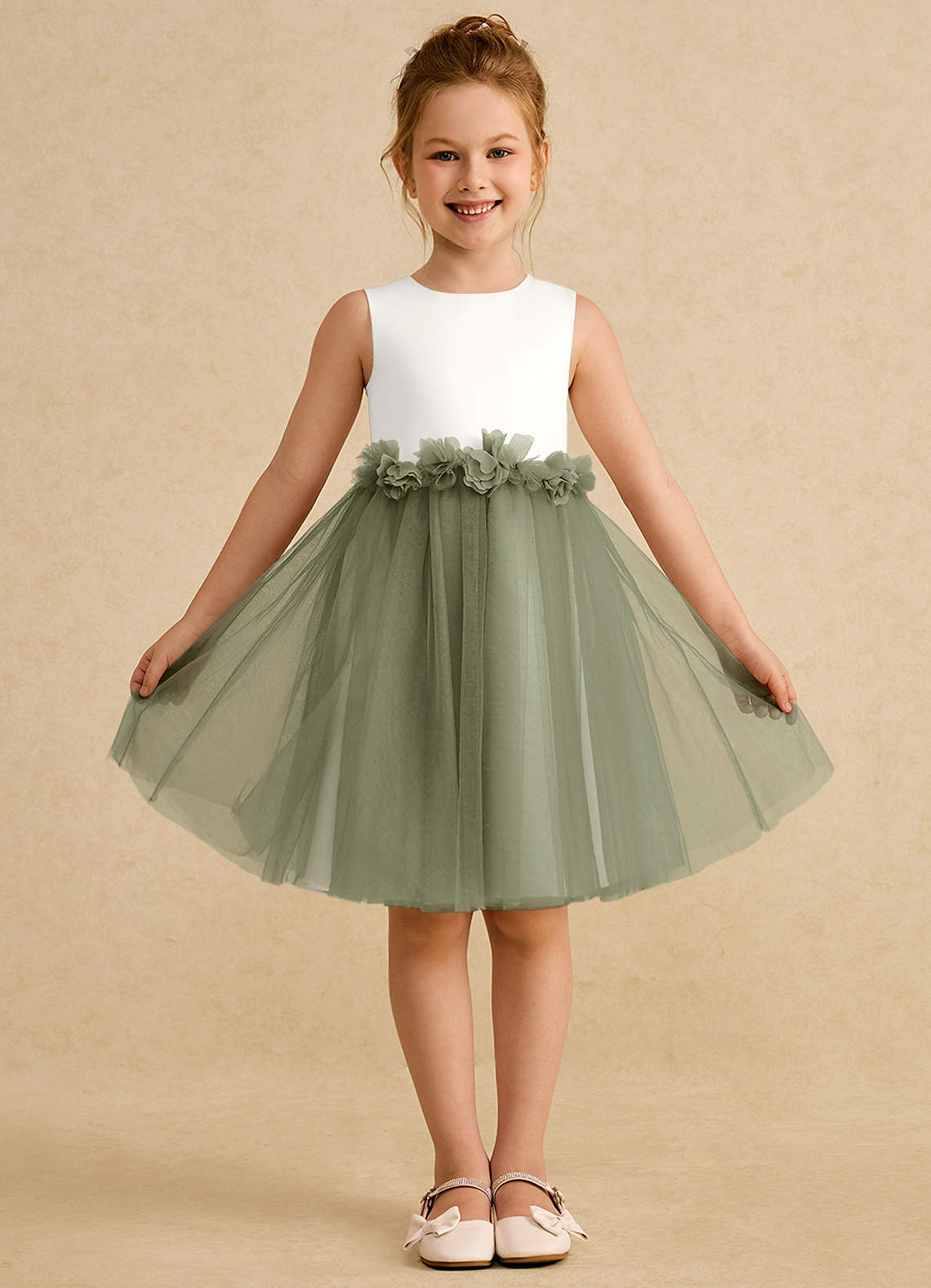 Azazie Louisa Flower Girl Klänningar Klänning A-Line i Tyll Ärmlös image1