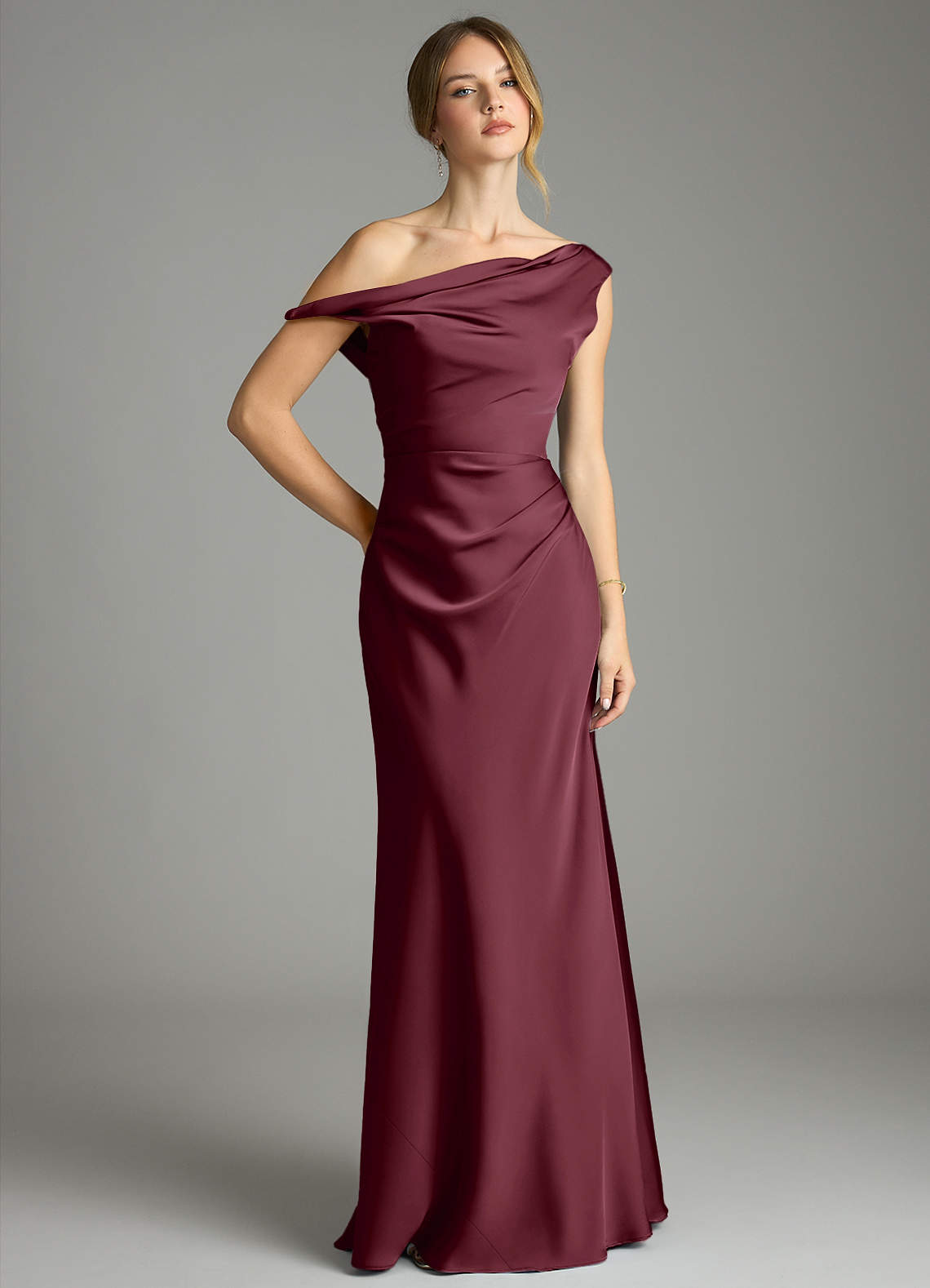 Azazie Emerson Cabernet Stretch Satin Bridesmaid Dresses | Azazie