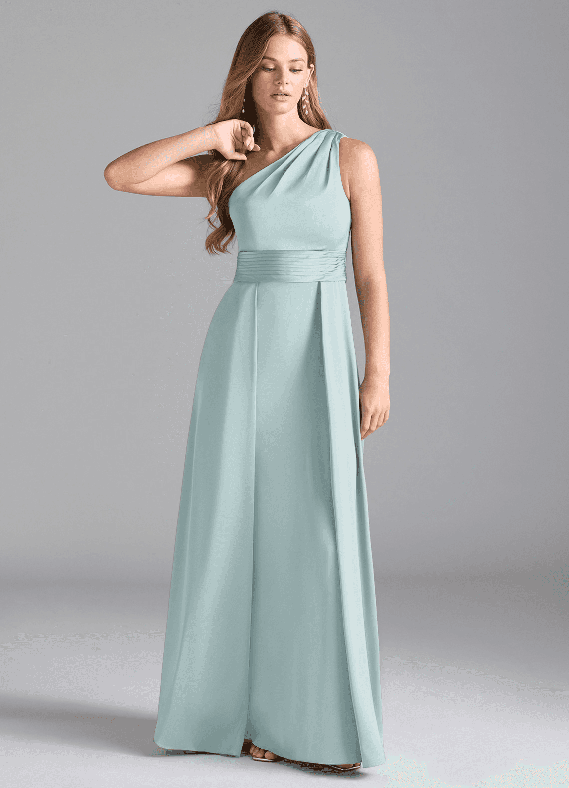 Azazie Dallas Jurken voor bruidsmeisjes Jurk van Stretch Satijn met A-Lijn One-Shoulder De Nevel image1