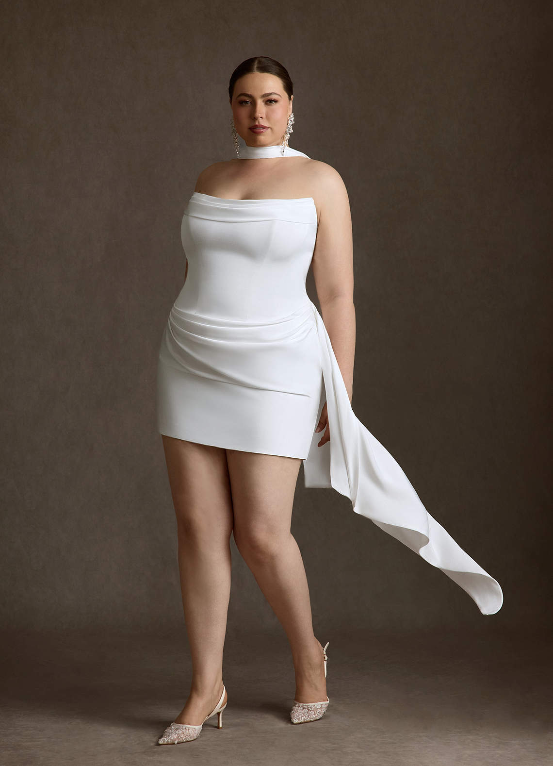 Azazie Aniko Wedding Dresses Diamond White Fit and Flare Stretch Satin Dress image5