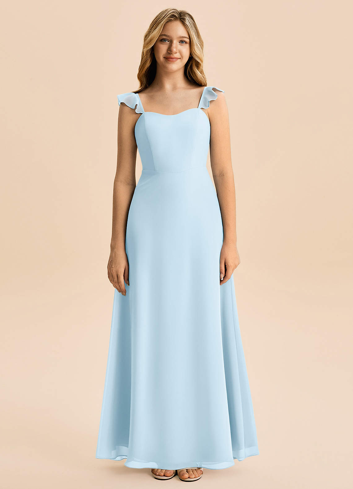 Azazie Mavie Junior Sky Blue A-Line Ruched Chiffon Dress image3
