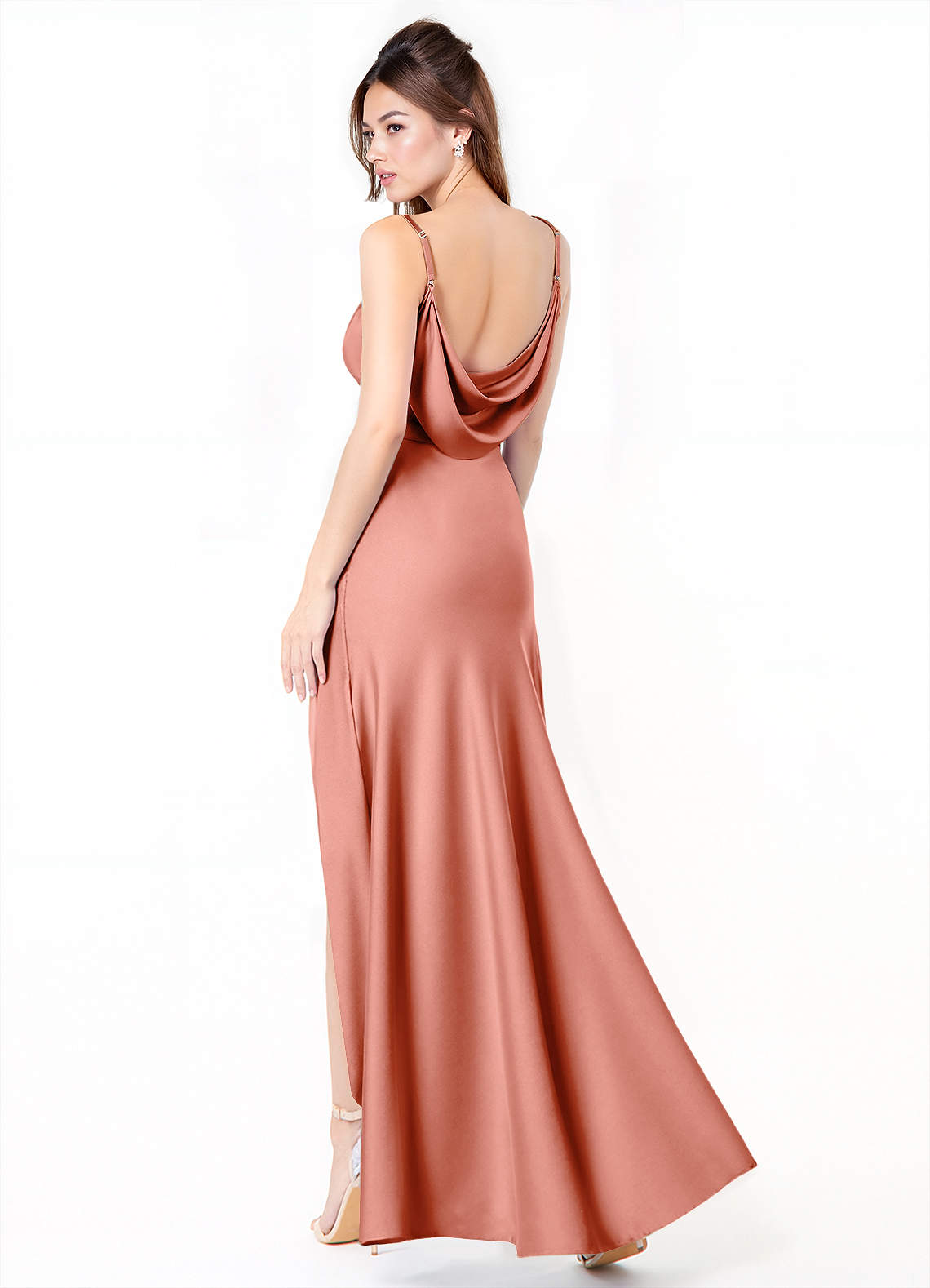 Azazie Alaija Brautjungfernkleider Meerjungfrau-Linie Seitliche Cut-Outs Stretch-Satin Kleid Koralle image1