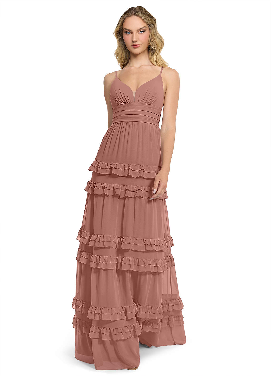 Azazie Rachel Brautjungfernkleider A-Linie Chiffon Kleid Zedernrose image1