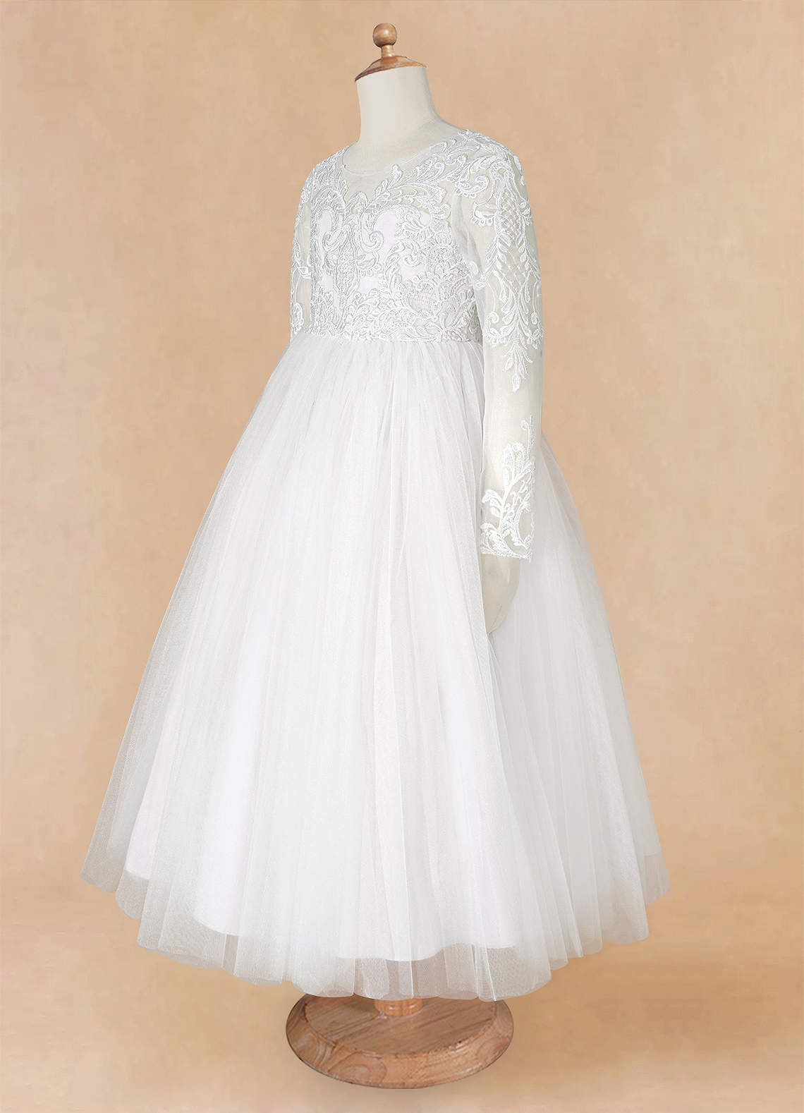 Azazie Elodie Flower Girl Dresses Ivory White Ball-Gown Lace Dress image11