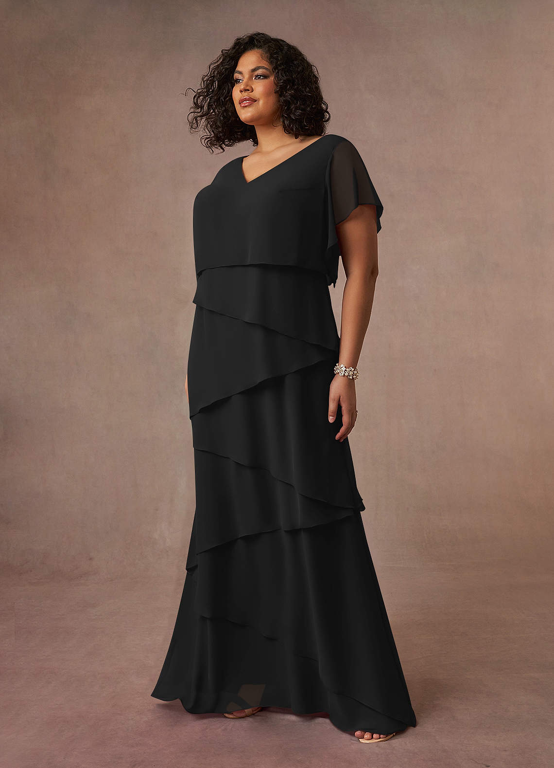 Azazie OHara Mother of the Bride Dresses Black A-Line V-Neck Chiffon Dress image3