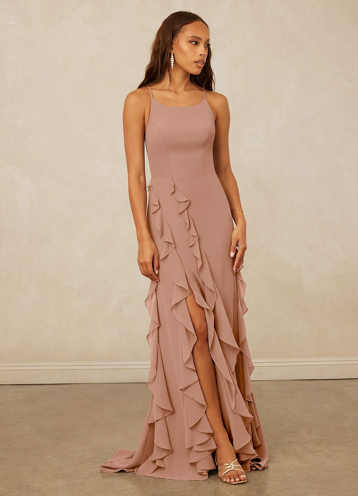 Christian Siriano Bridal for Azazie 1006 Bridesmaid Dresses Champagne Rose Mermaid Ruched Chiffon Dress image1
