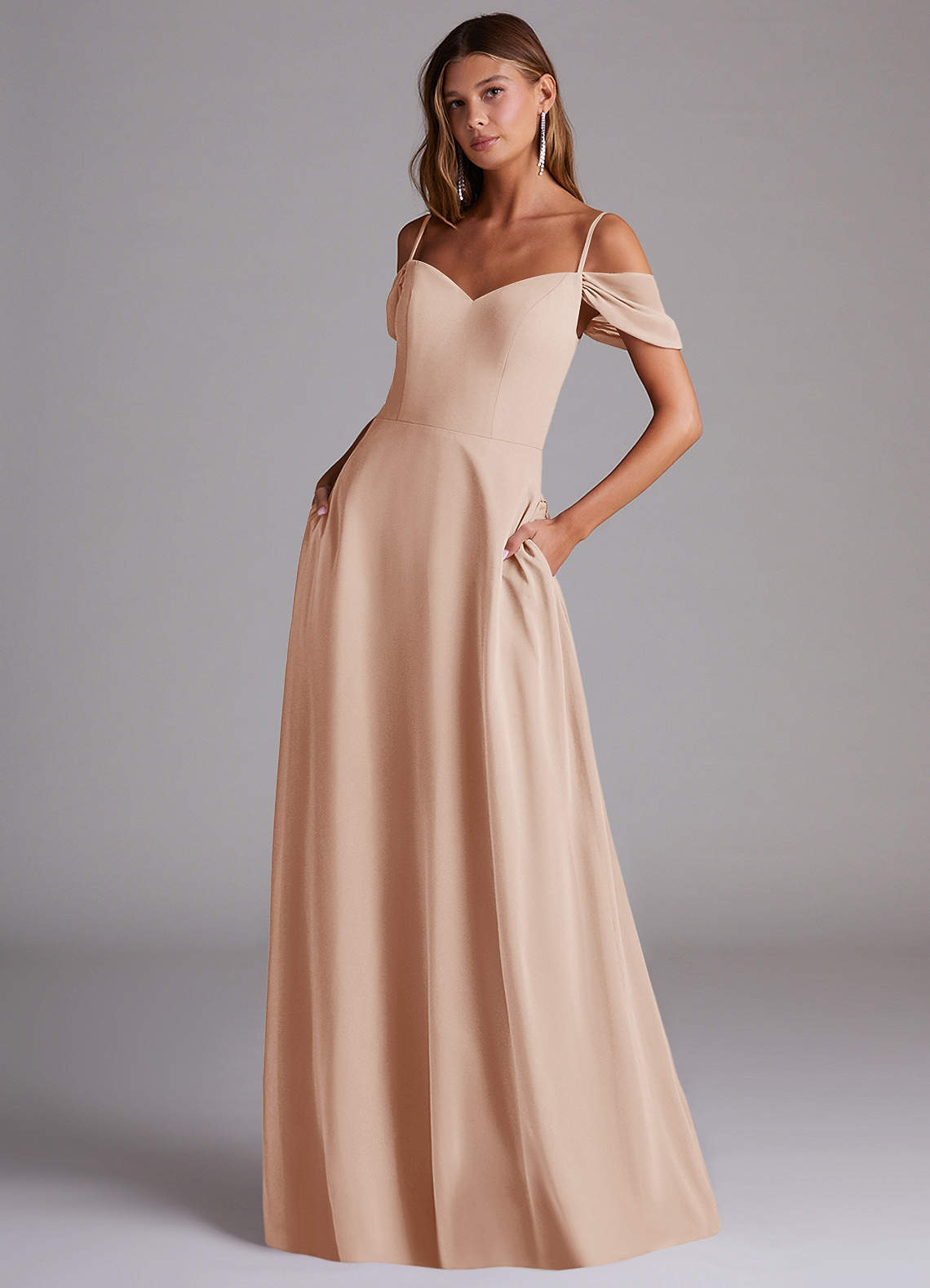Azazie Marley Bridesmaid Dresses English Rose A-Line Off the Shoulder Chiffon Convertible Dress image1