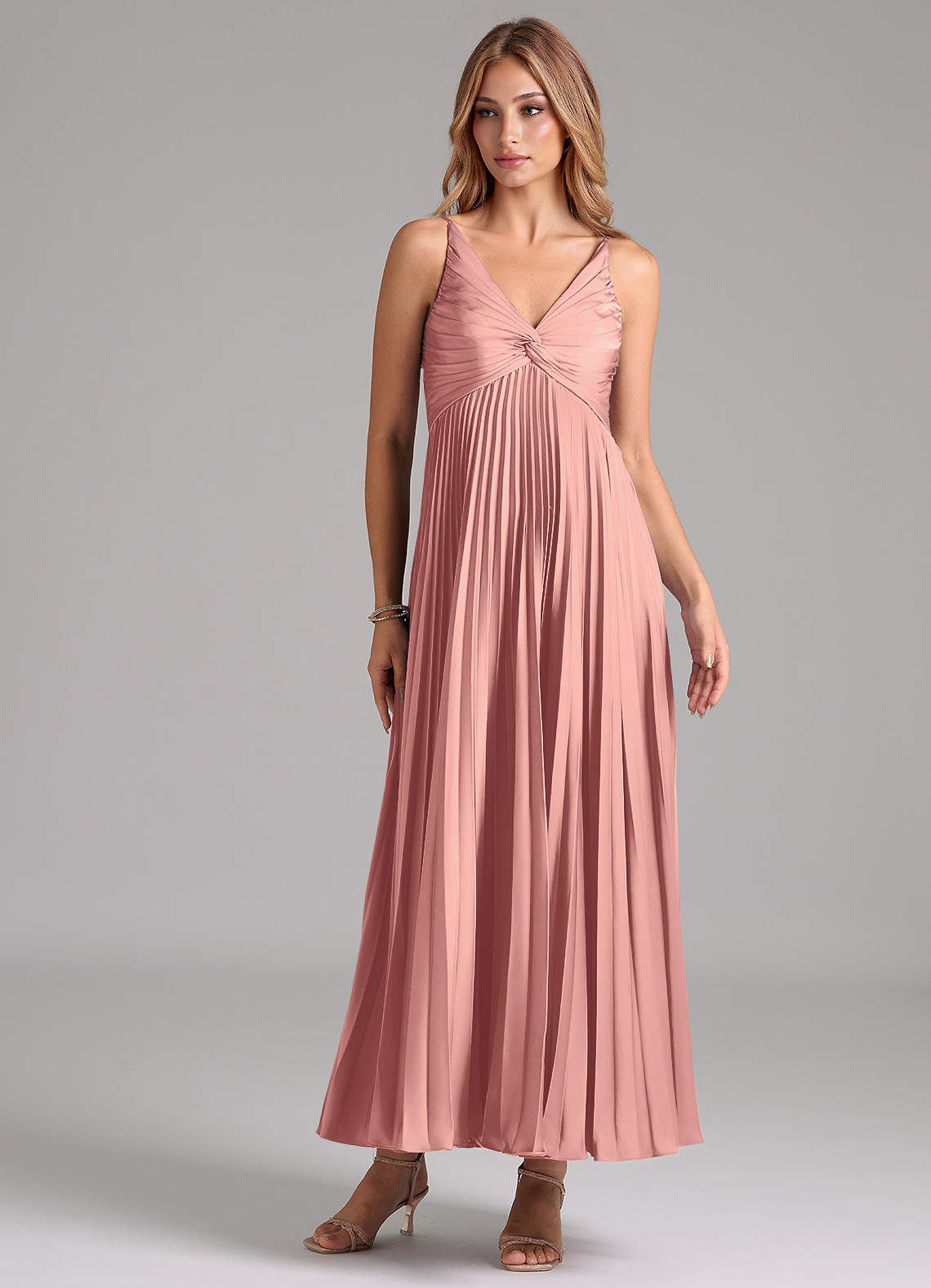 Azazie Raychelle Bridesmaid Dresses Rosette A-Line Pleated Stretch Satin Dress image1