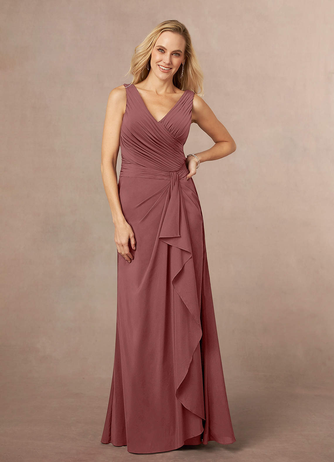 Azazie Evy Mother of the Bride Dresses Desert Rose A-Line Pleated Stretch Chiffon Dress image1
