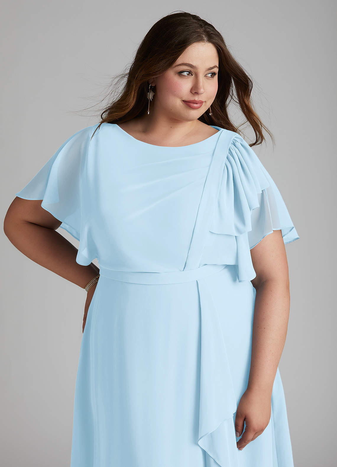 Azazie Aaliyah Modest Bridesmaid Dresses A-Line Scoop Pleated Chiffon Floor-Length Dress image10