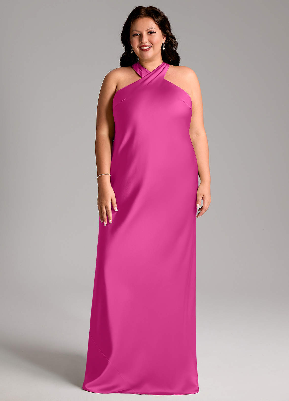 Azazie Doretta Bridesmaid Dresses Fuchsia Mermaid Pleated Stretch Satin Dress image1