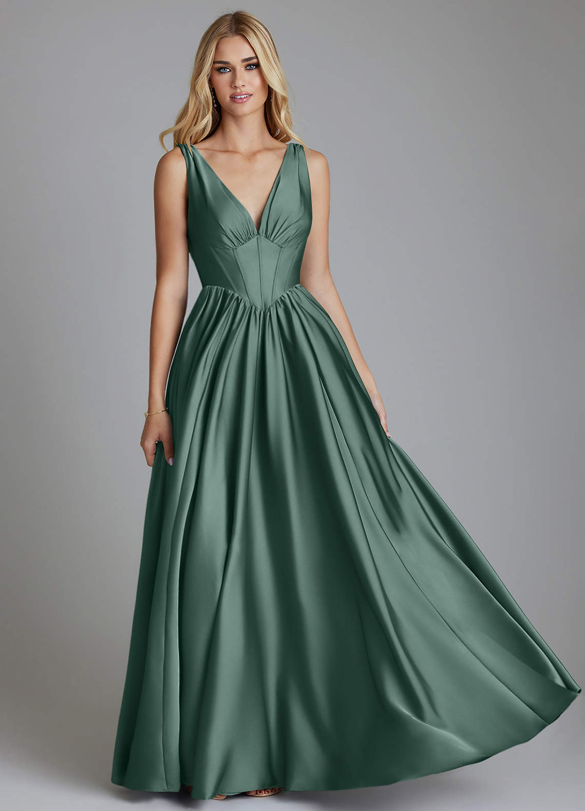 Azazie Delmie Eucalyptus Stretch Satin Bridesmaid Dresses | Azazie
