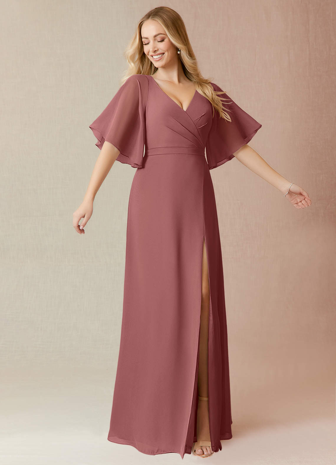 Azazie Cierra Bridesmaid Dresses Amethyst A-Line V-Neck Chiffon Dress image1