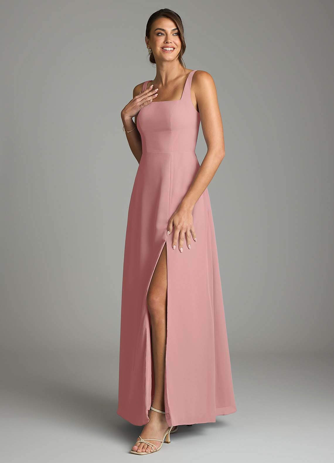 Azazie Debra Bridesmaid Dresses Dusty Rose A-Line with Pockets Chiffon Convertible Dress image4