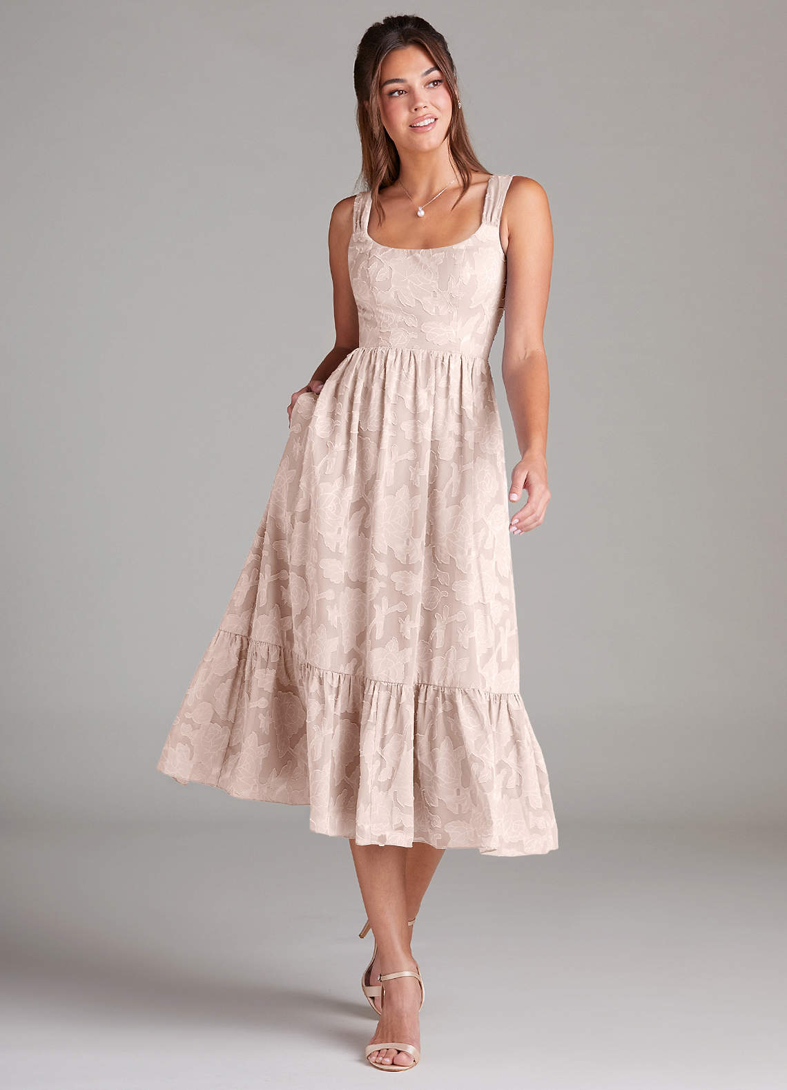 Azazie Alissa Brautjungfernkleider A-Linie mit Taschen Blumen-Burnout Kleid Zartrosa image1