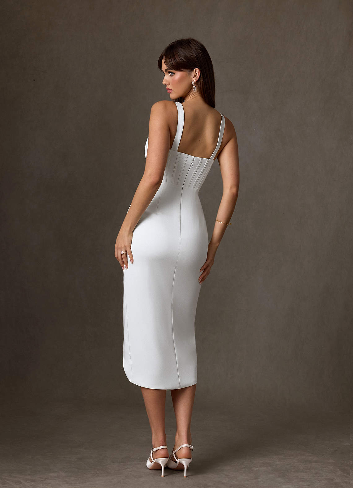 Azazie Zoie Abiti da Sposa Abito Tubino in Raso con Retro in Crepe Plissettato Bianco Diamante image1