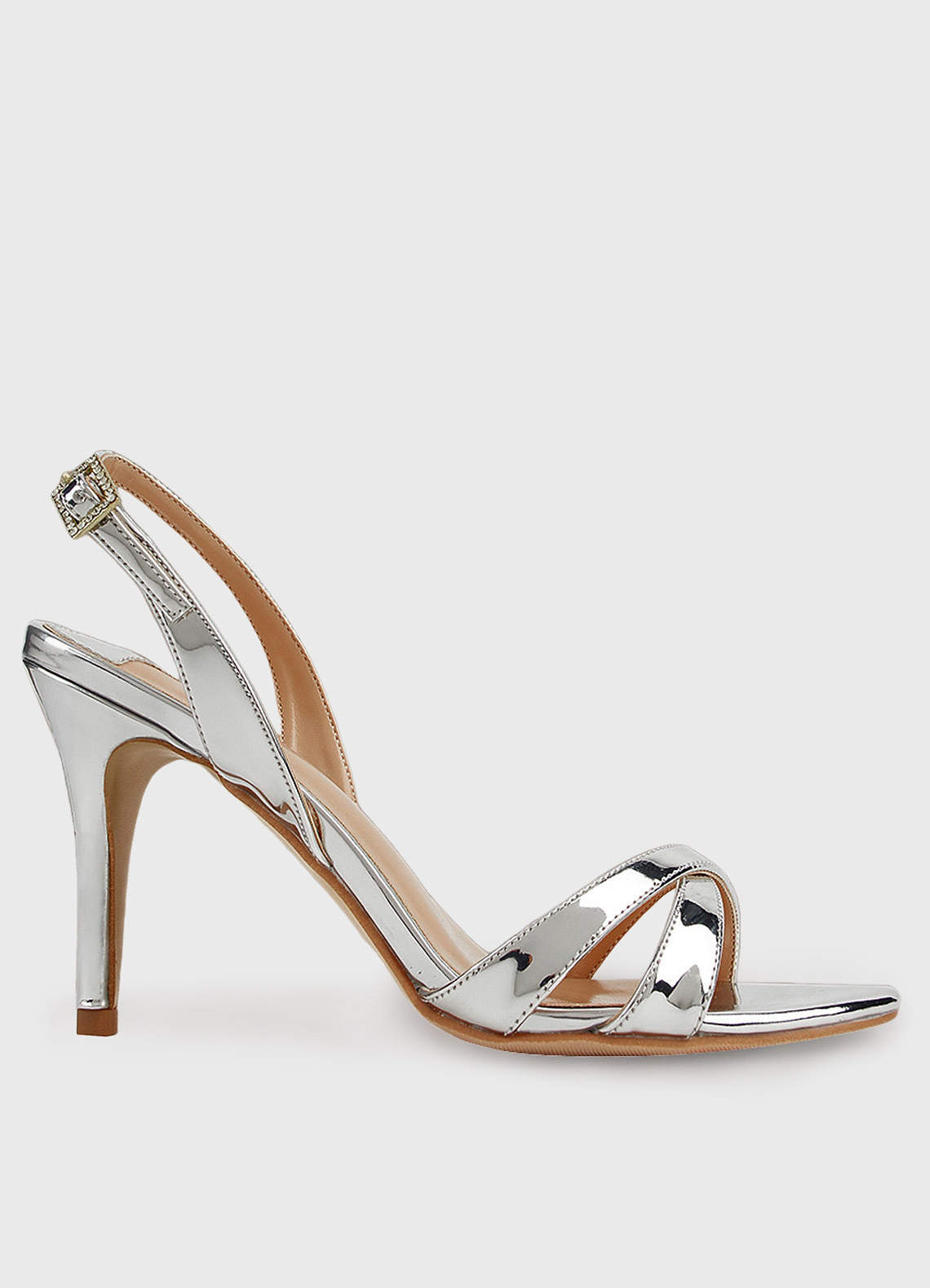 front Silver Metallic Slingback Heel Sandals