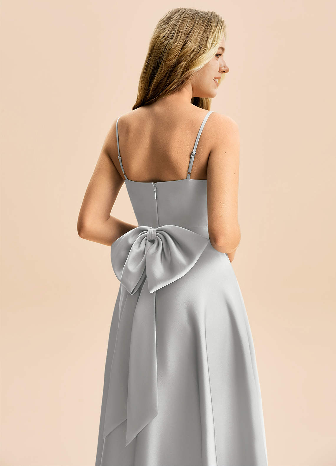 Azazie Rumi Junior Klä av A-Line i Stretch Satin Plisserad image5