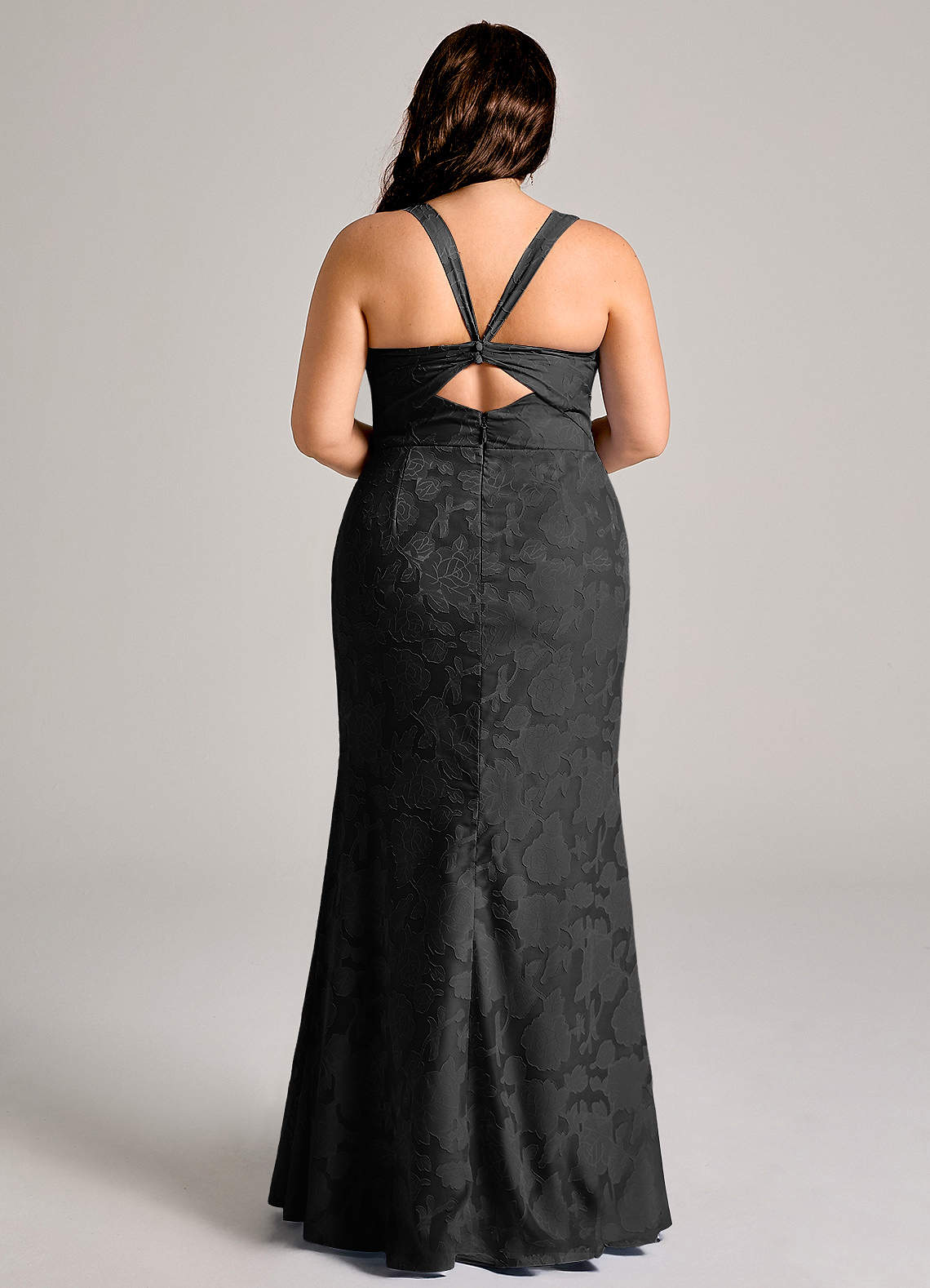 Azazie Mero Bridesmaid Dresses Black Sheath Pleated Floral Burnout Dress image7