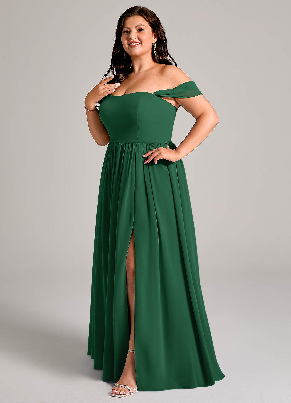 Azazie Calianna Bridesmaid Dresses Dark Green A-Line Off the Shoulder Chiffon Convertible Dress image1
