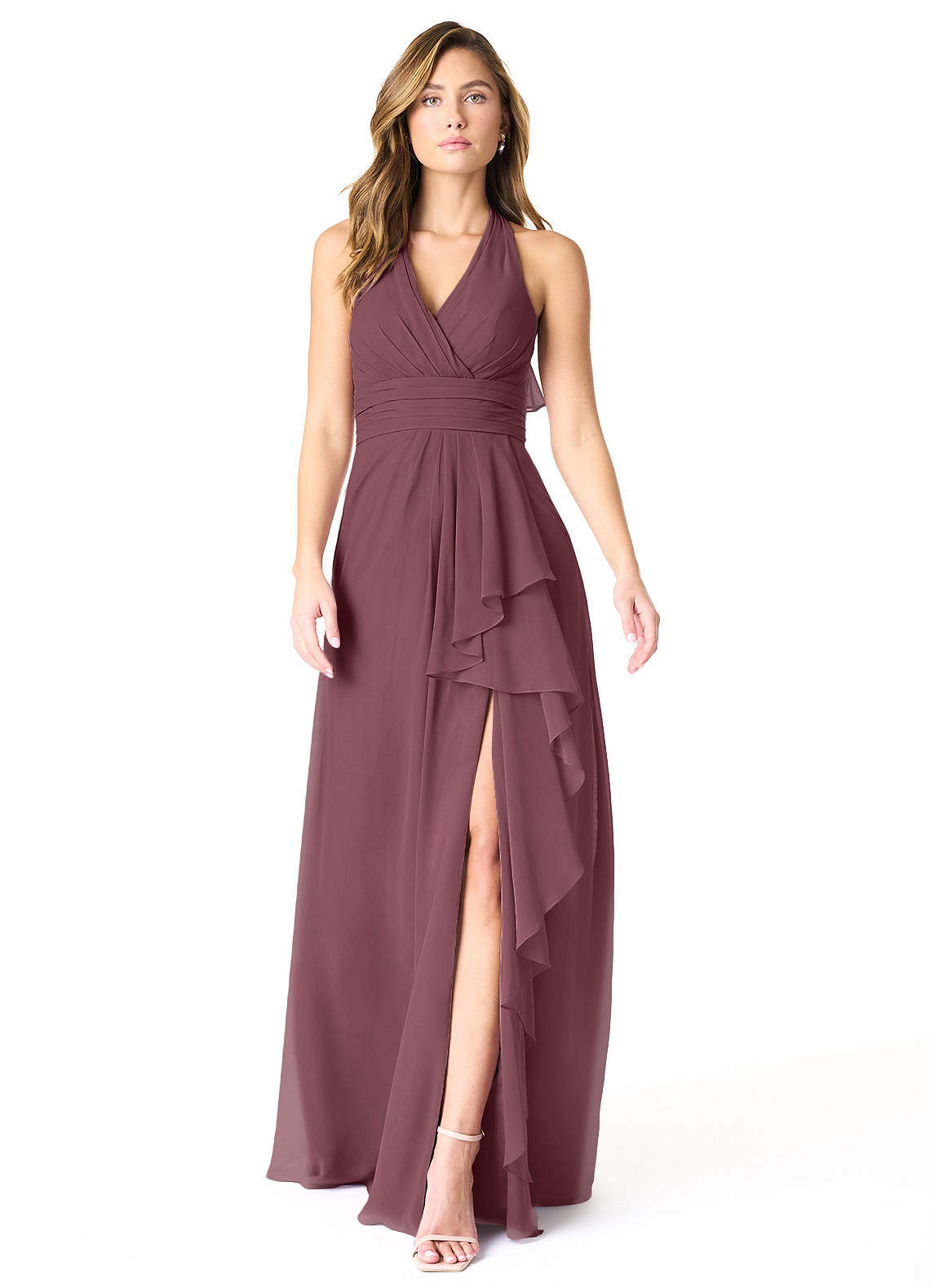 Azazie Aviv Bridesmaid Dresses Sangria A-Line Pleated Chiffon Dress image1