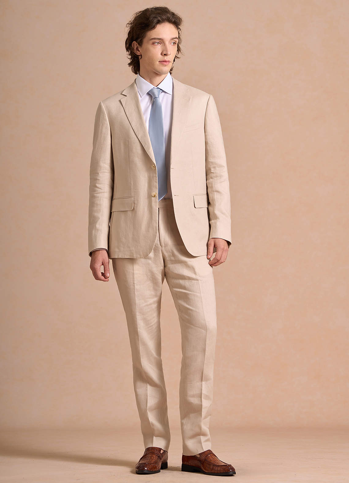 front Harrison Tan 100% Linen Suit