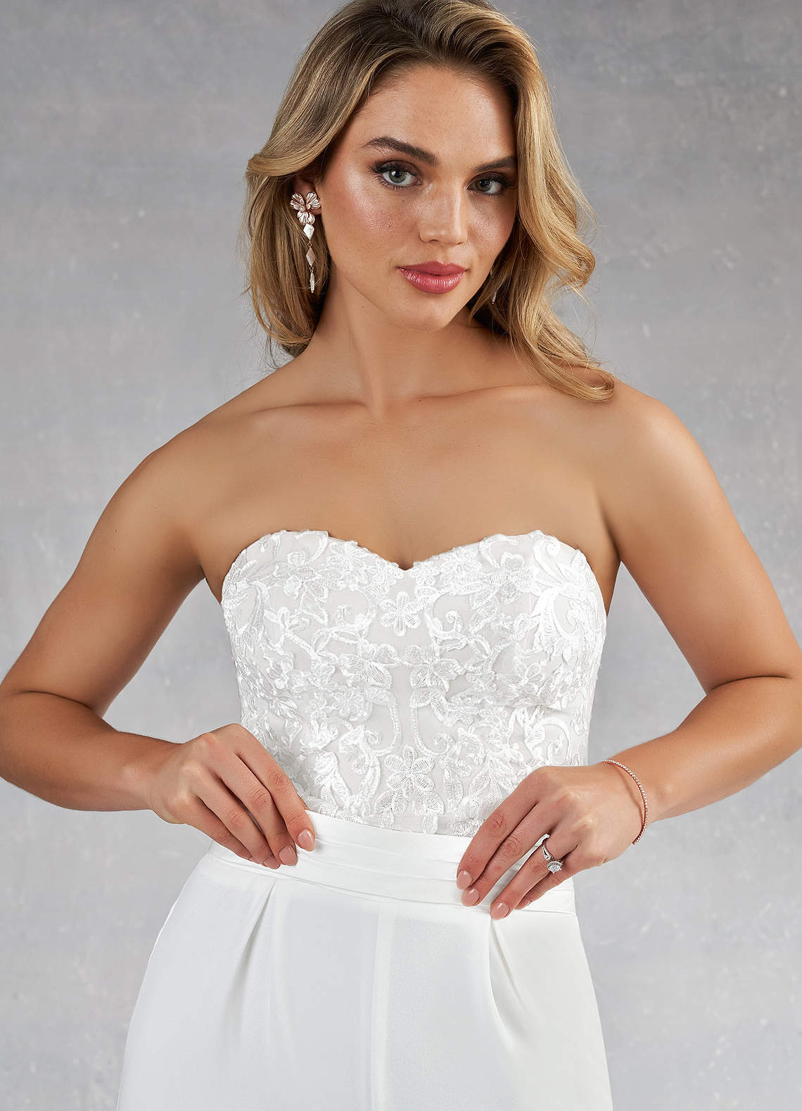 Azazie Tiffany Diamond White Pant Styles Lace Stretch Crepe Dress Ready to  Ship | Azazie DE