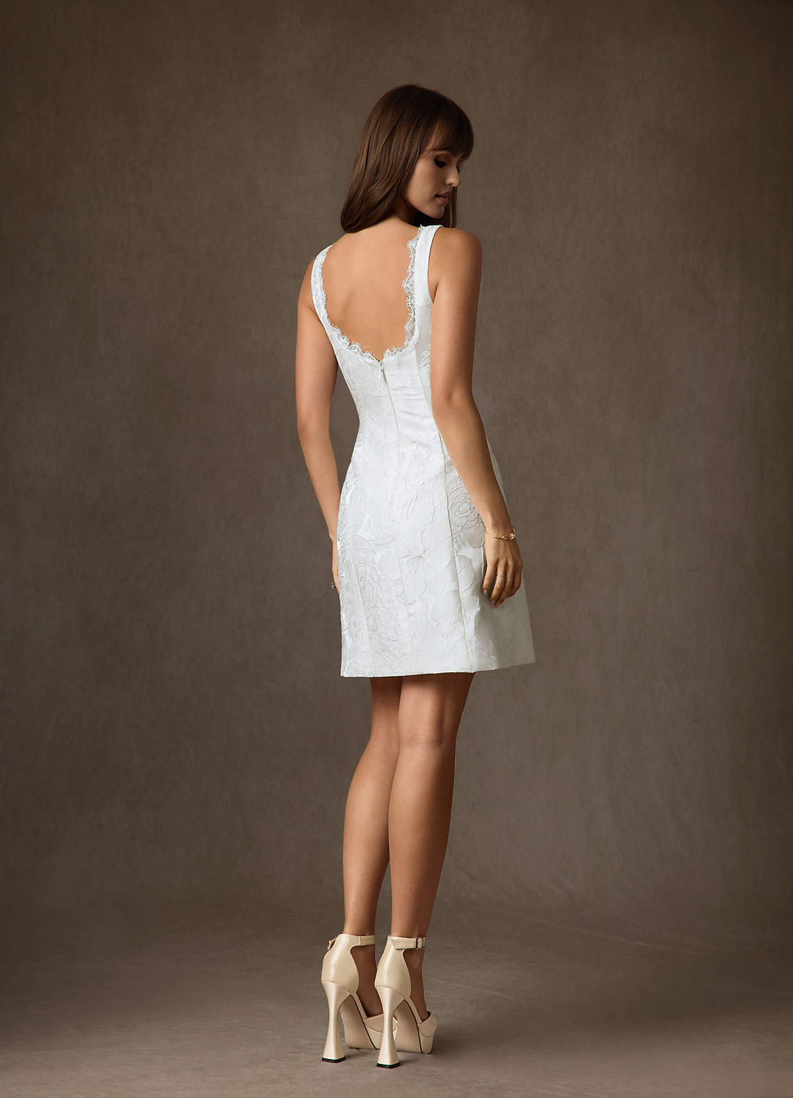 Azazie Janet Wedding Dresses Diamond White A-Line Square Neckline Floral Jacquard Dress image1