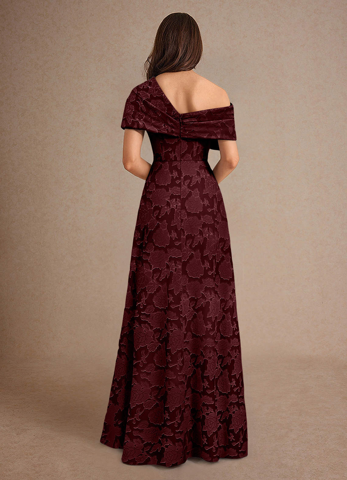 Azazie Milton vestidos de madre de la novia Vestido de Cabernet de Devorado Floral de Corte En A con Plisado image1