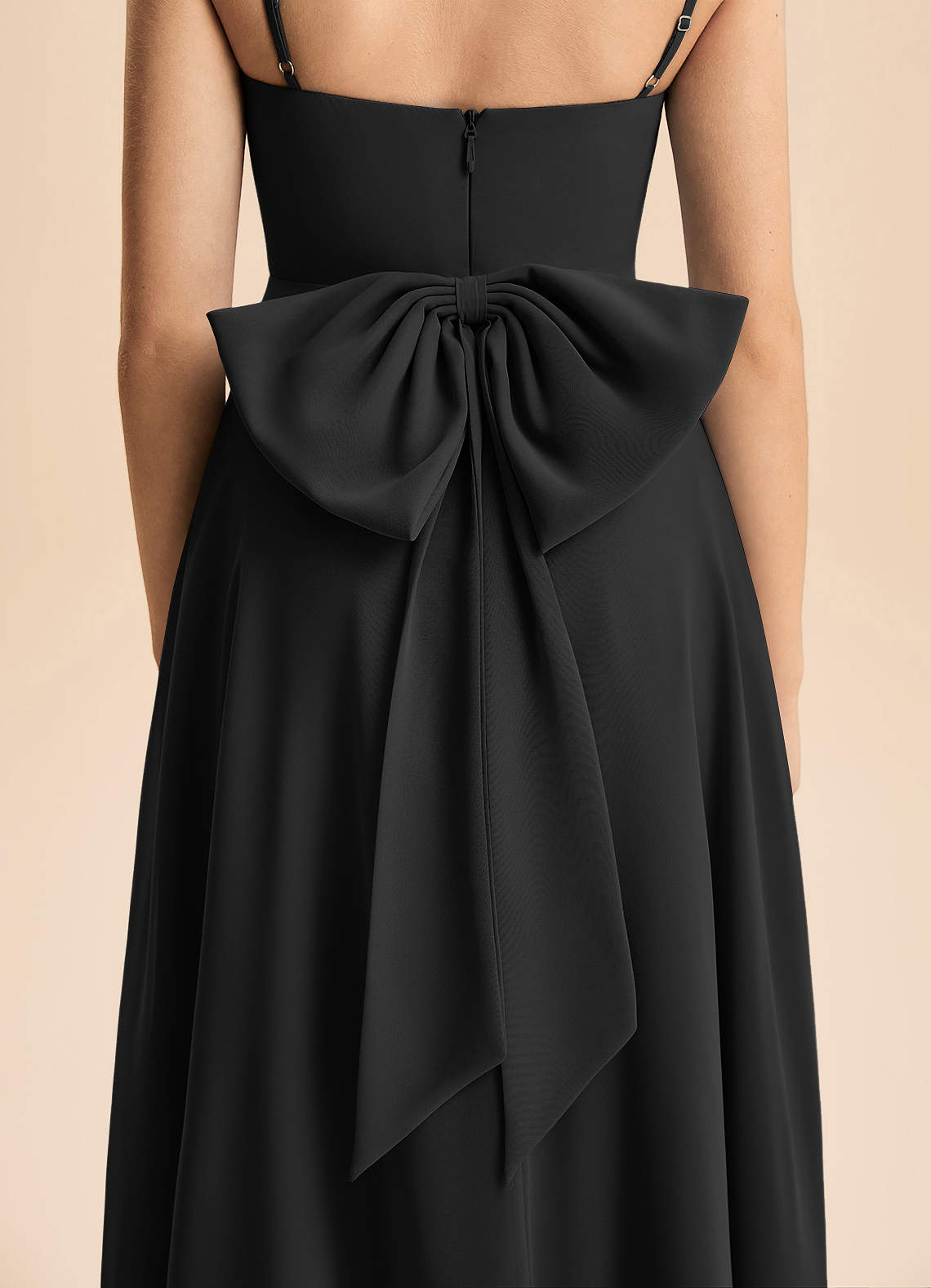 Azazie Bear Junior Black A-Line Pleated Chiffon Dress image6
