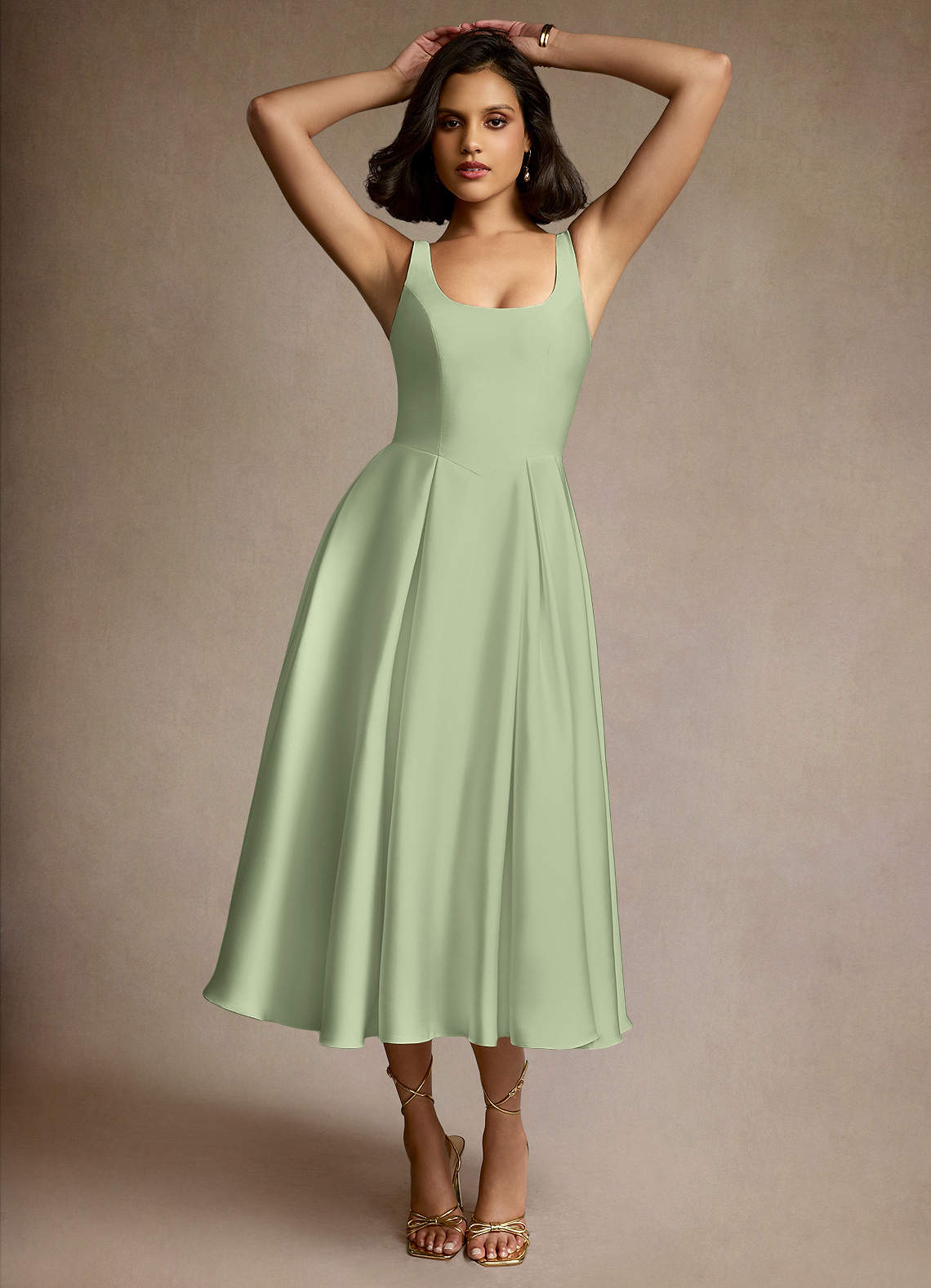 Mariea Dusty Sage Pleated Midi Dress Ready to Ship | Azazie Mariea Dusty Sage Pleated Midi Dress Ready to Ship | Azazie