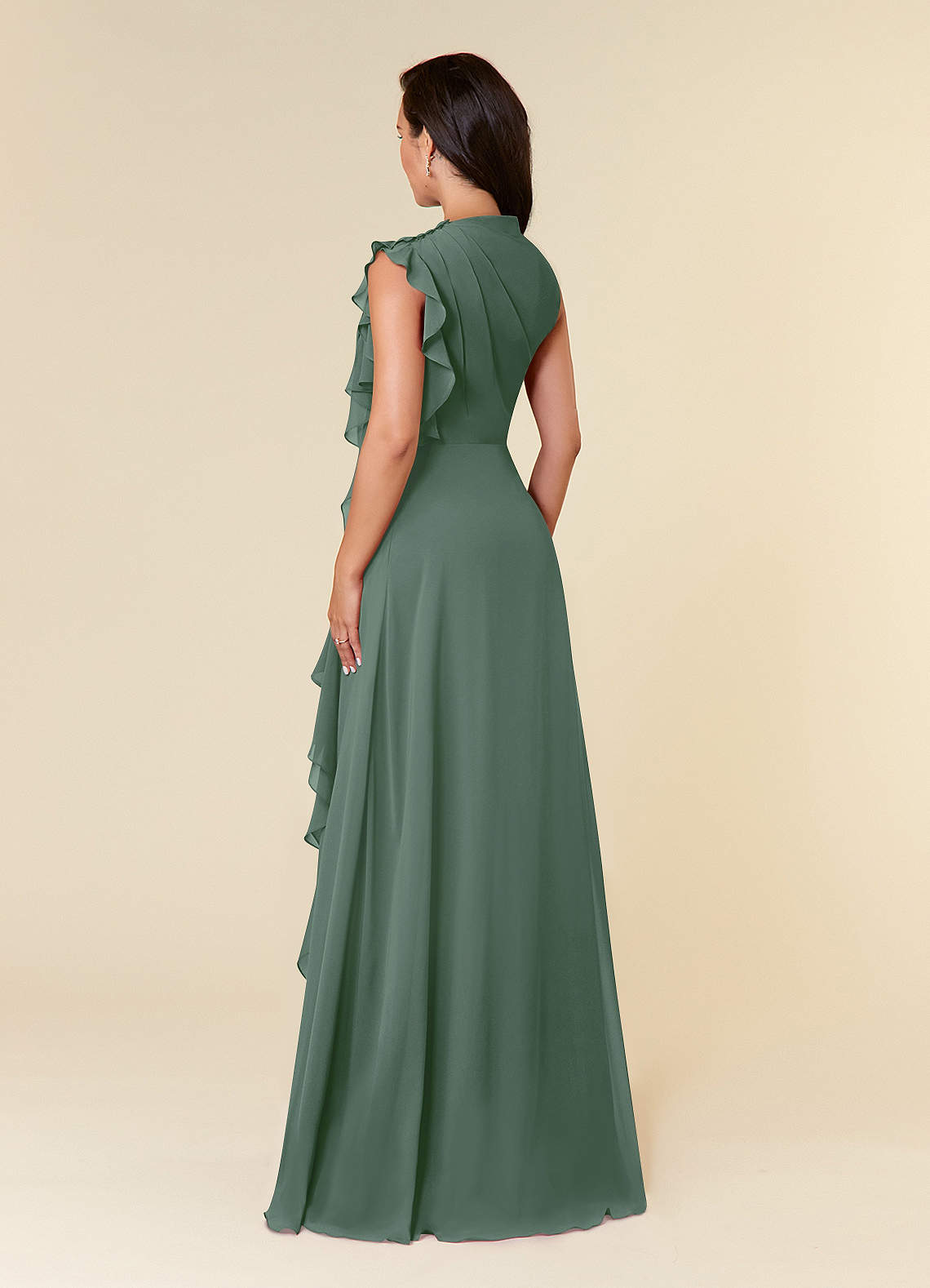 Azazie Narine Mother of the Bride Dresses Eucalyptus A-Line High Neckline Pleated Chiffon Dress image3