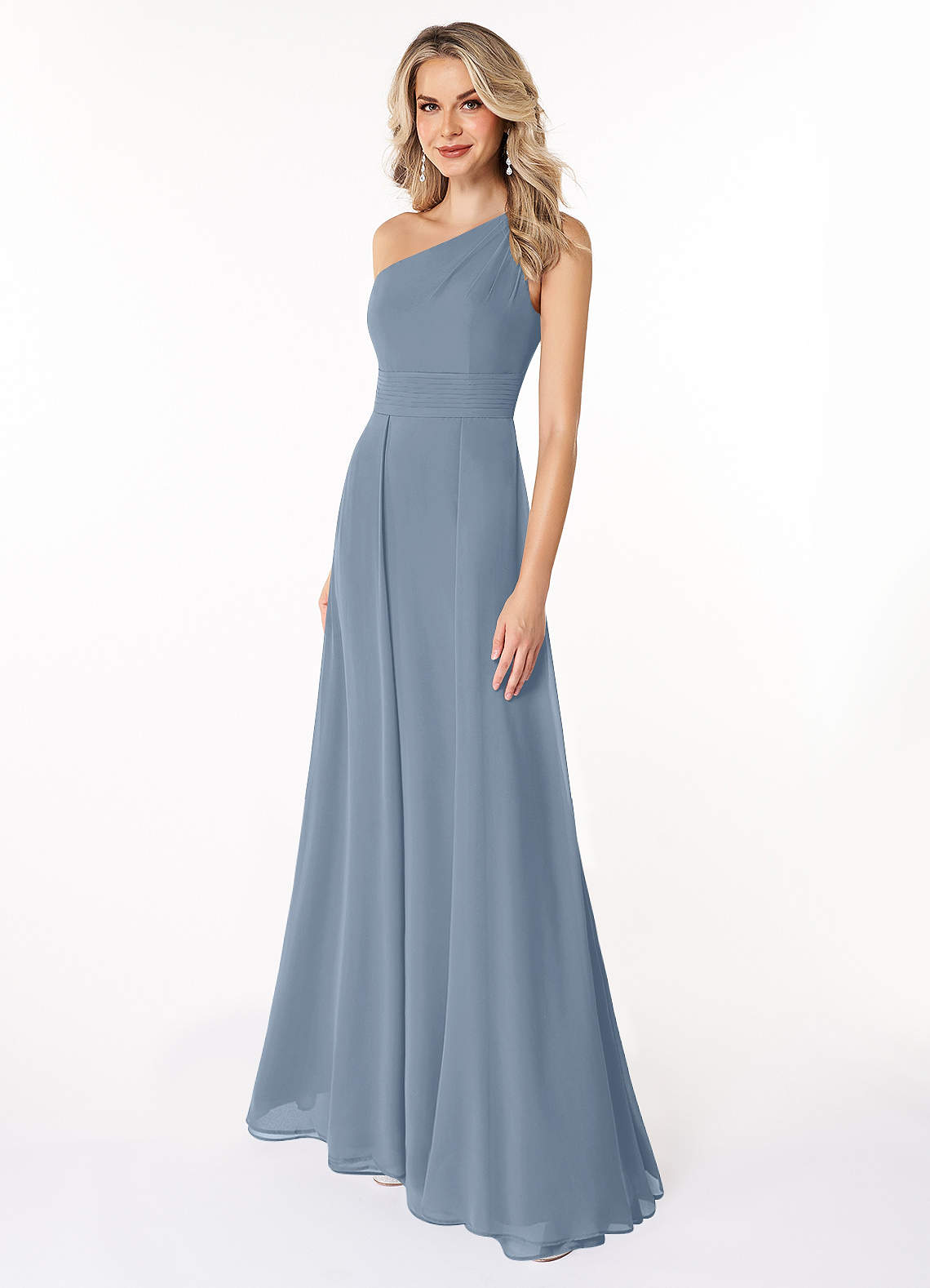 Azazie Dallas Abiti da Damigella Abito A-Line in Chiffon Monospalla Blu Polveroso image1