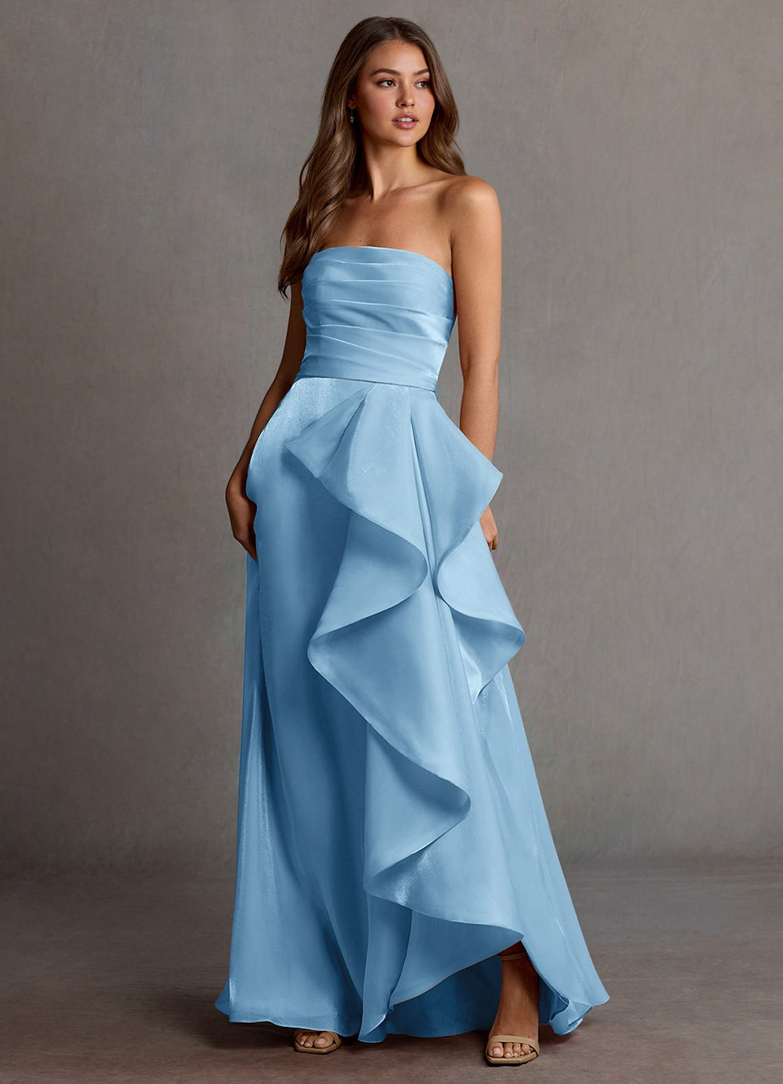 silk chiffon prom dress Chiffon Strapless Long Prom Dress with Lace-Up Back Off White / XSmall