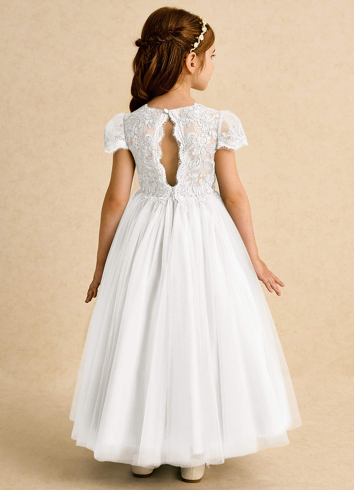 Azazie Puff Flower Girl Dresses Ivory Ball-Gown Lace Tulle Dress image1