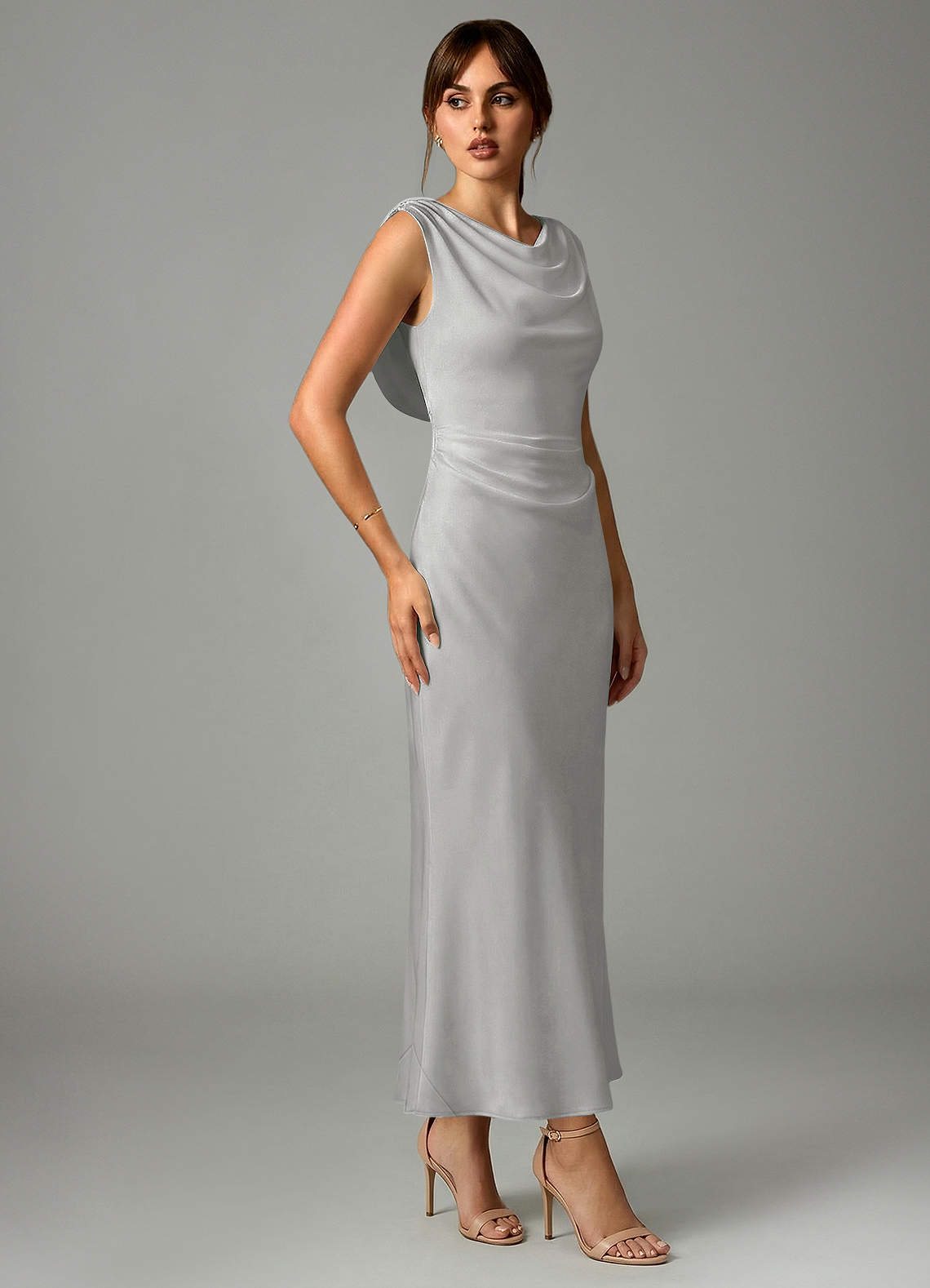 Azazie Kieryn Morsiusneito Mekot Mrenneito Pliseerattu Joustava satiini Nilkan pituus Pukeutua image3