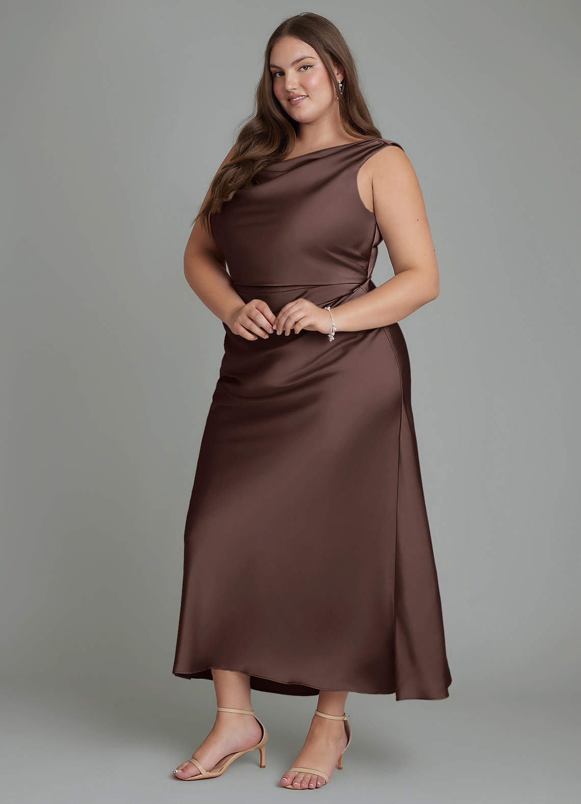 Azazie Kieryn Bridesmaid Dresses Ganache Mermaid Pleated Stretch Satin Dress image8